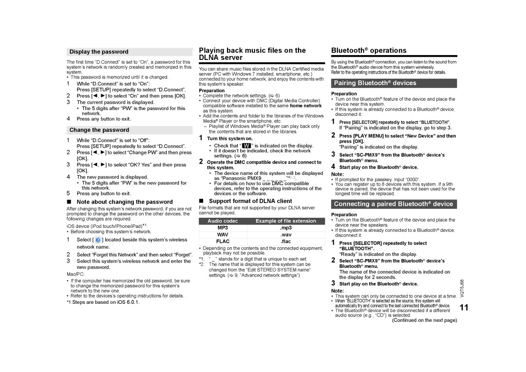 Panasonic SC-PMX9 owner manual Playing back music files on the Dlna server, Bluetooth operations, Pairing Bluetooth devices 