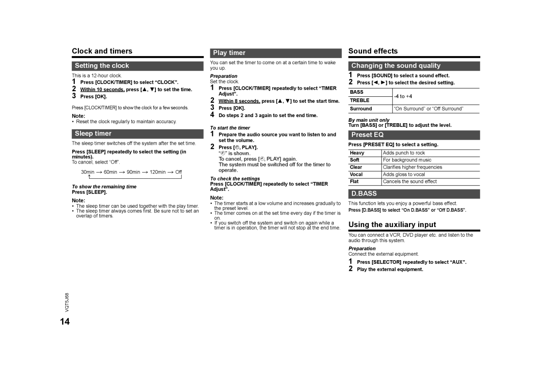 Panasonic SC-PMX9 owner manual Clock and timers, Sound effects, Using the auxiliary input 