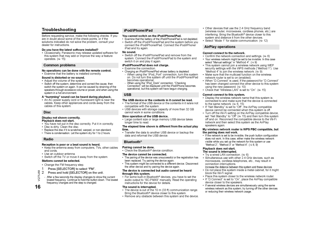 Panasonic SC-PMX9 owner manual Troubleshooting 