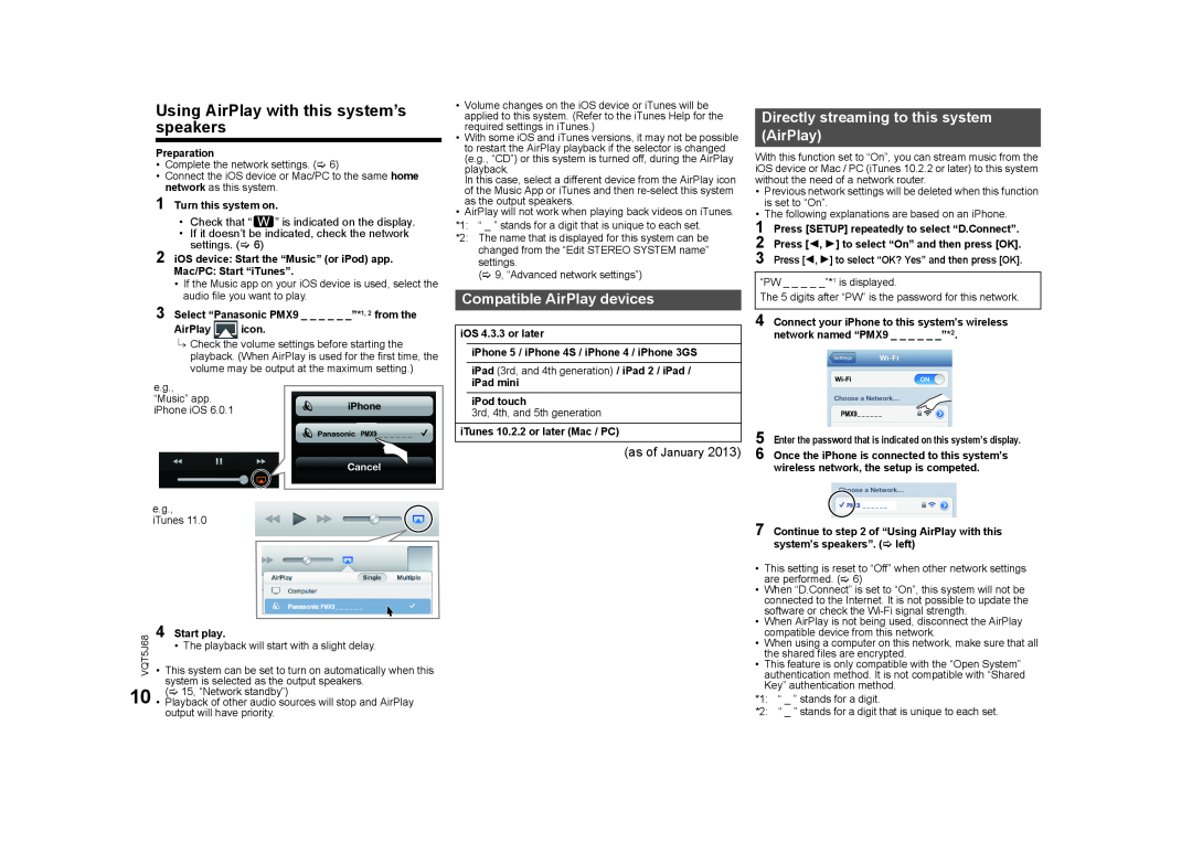 Panasonic SC-PMX9 owner manual Using AirPlay with this system’s speakers, Compatible AirPlay devices, as of January 