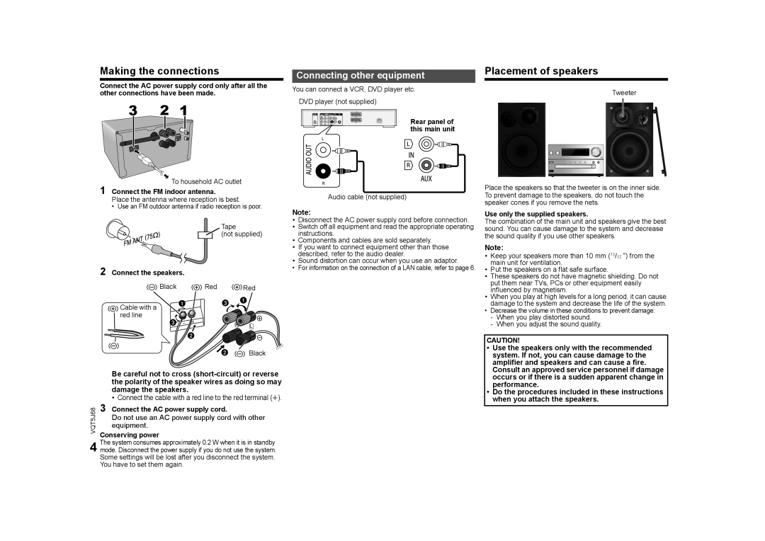 Panasonic SC-PMX9 owner manual Making the connections, Placement of speakers, Connecting other equipment 