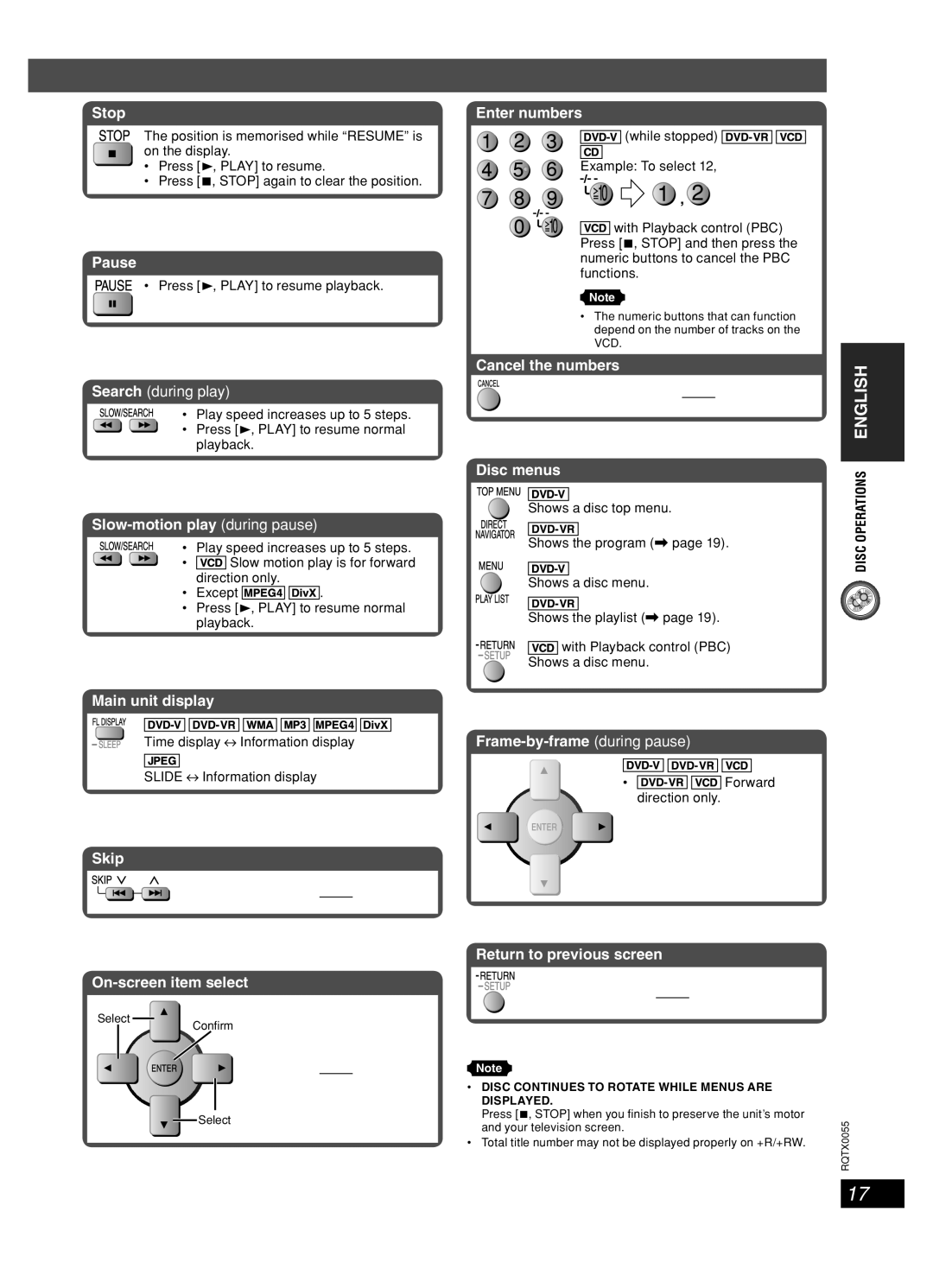 Panasonic SC-PT 250 manual English, Stop, Search during play 