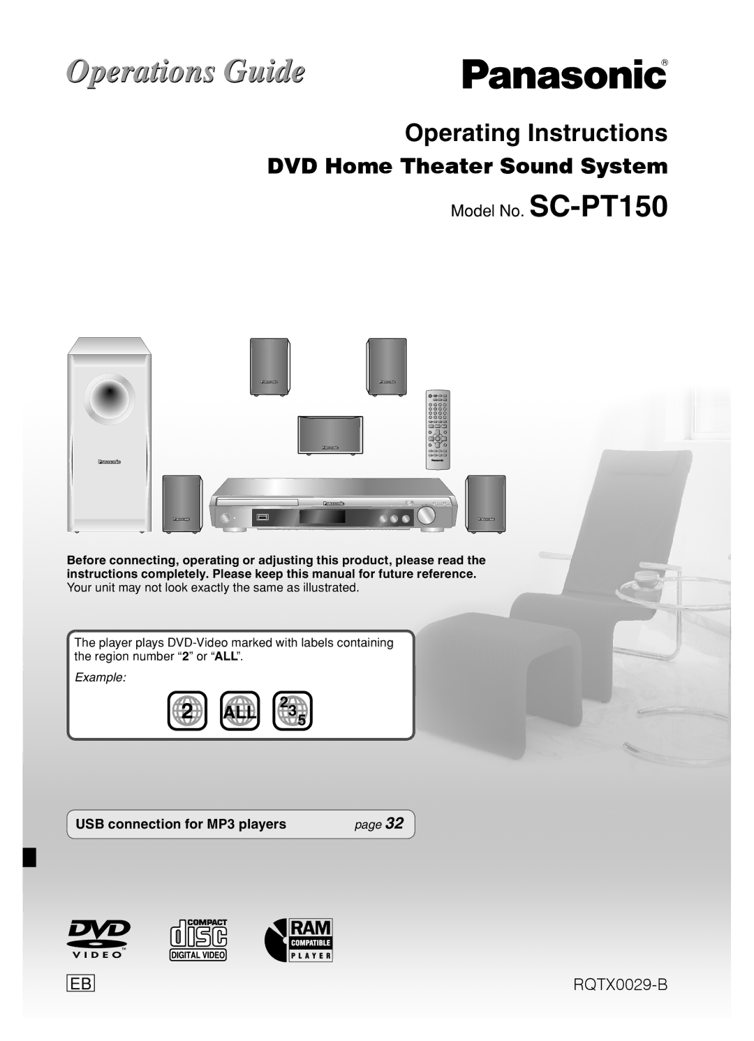 Panasonic sc-pt150 manual Operating Instructions 