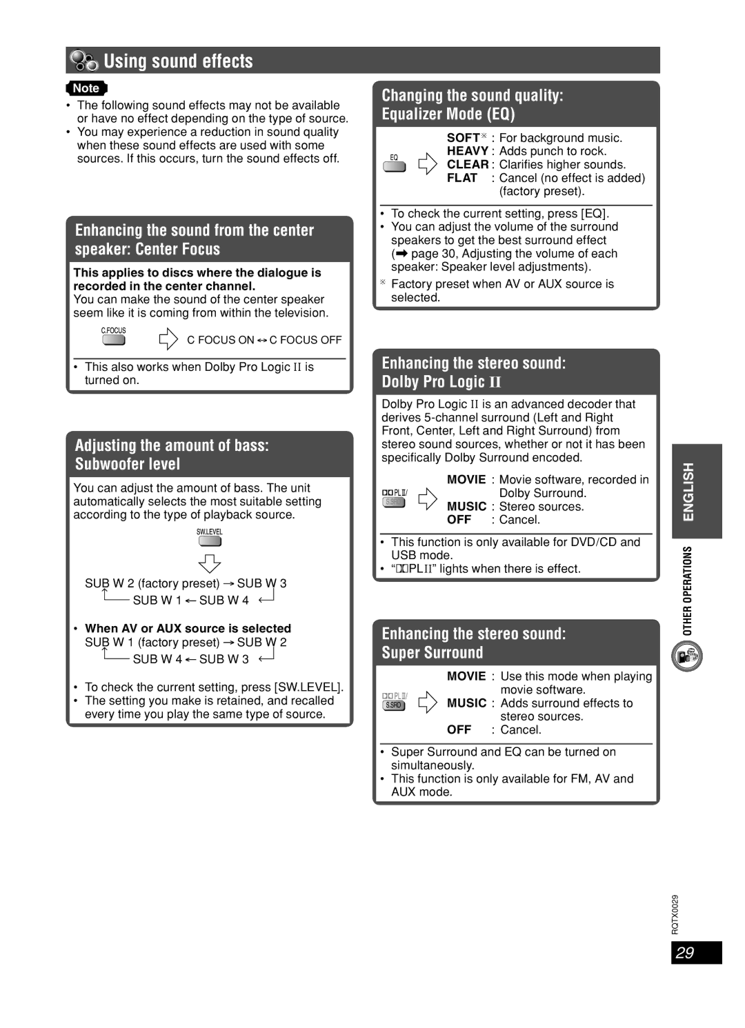 Panasonic sc-pt150 manual Using sound effects 