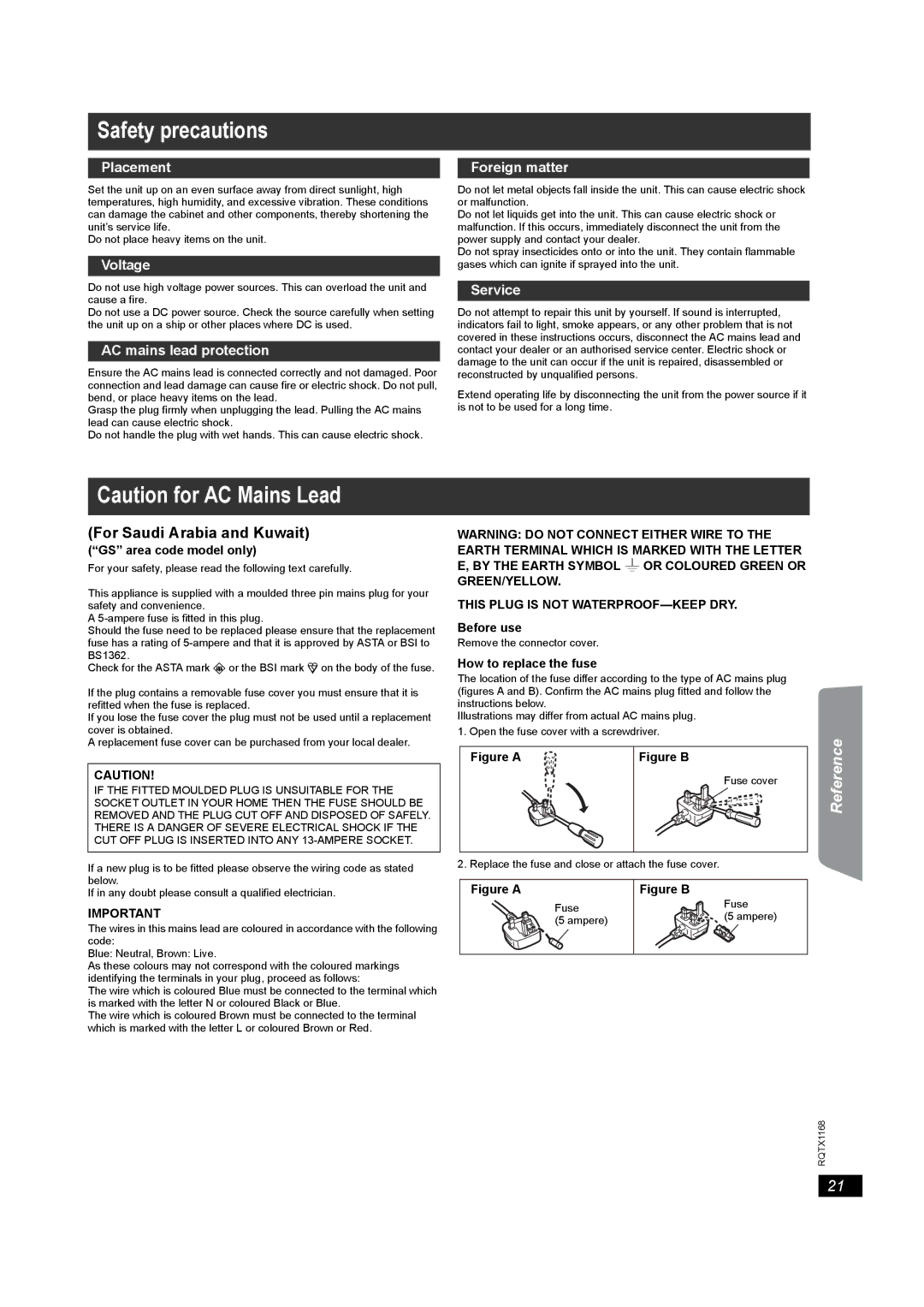 Panasonic SC-PT22 manual Safety precautions, For Saudi Arabia and Kuwait 