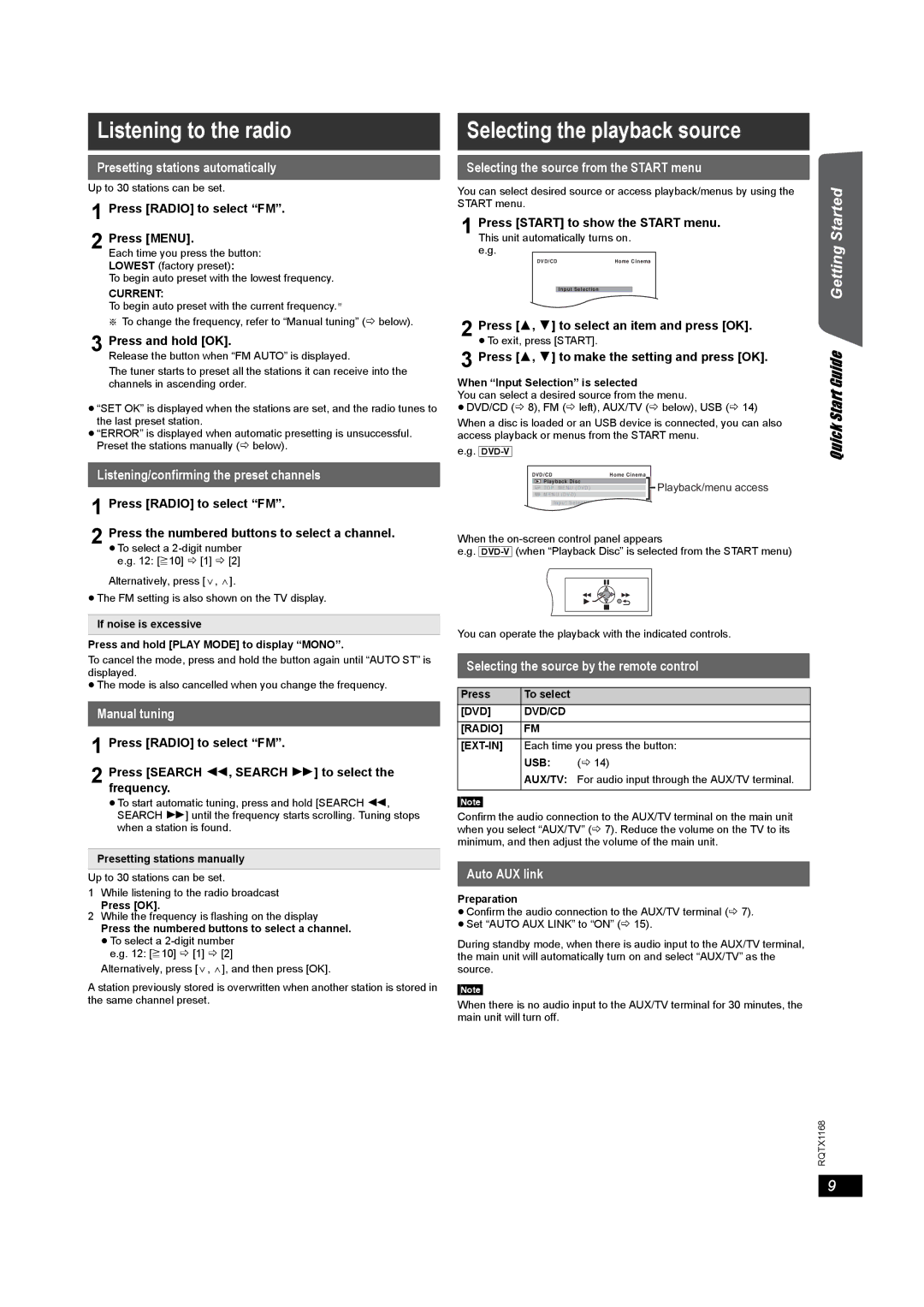 Panasonic SC-PT22 manual Listening to the radio, Selecting the playback source 