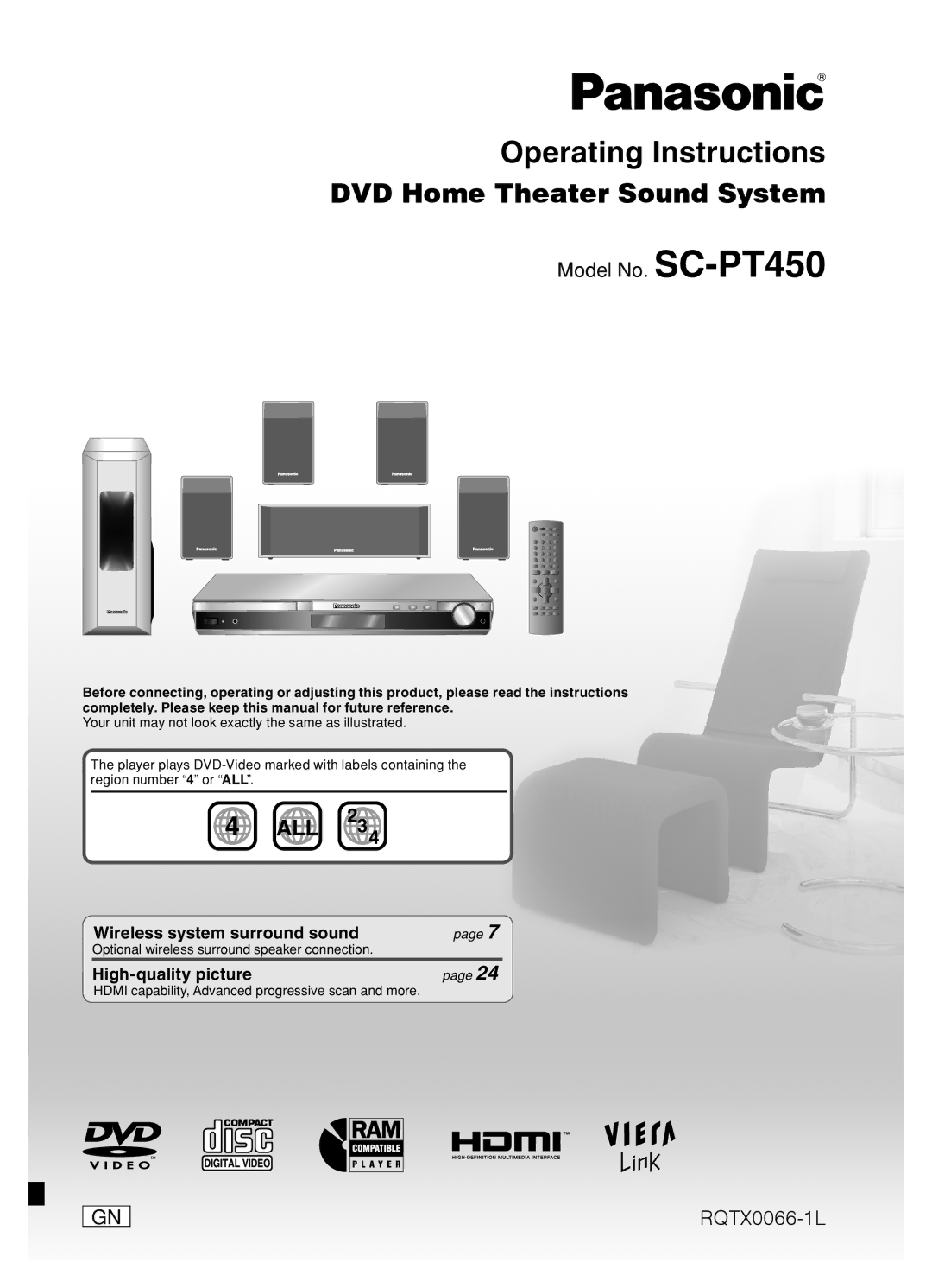 Panasonic SC-PT450 manual Operating Instructions 