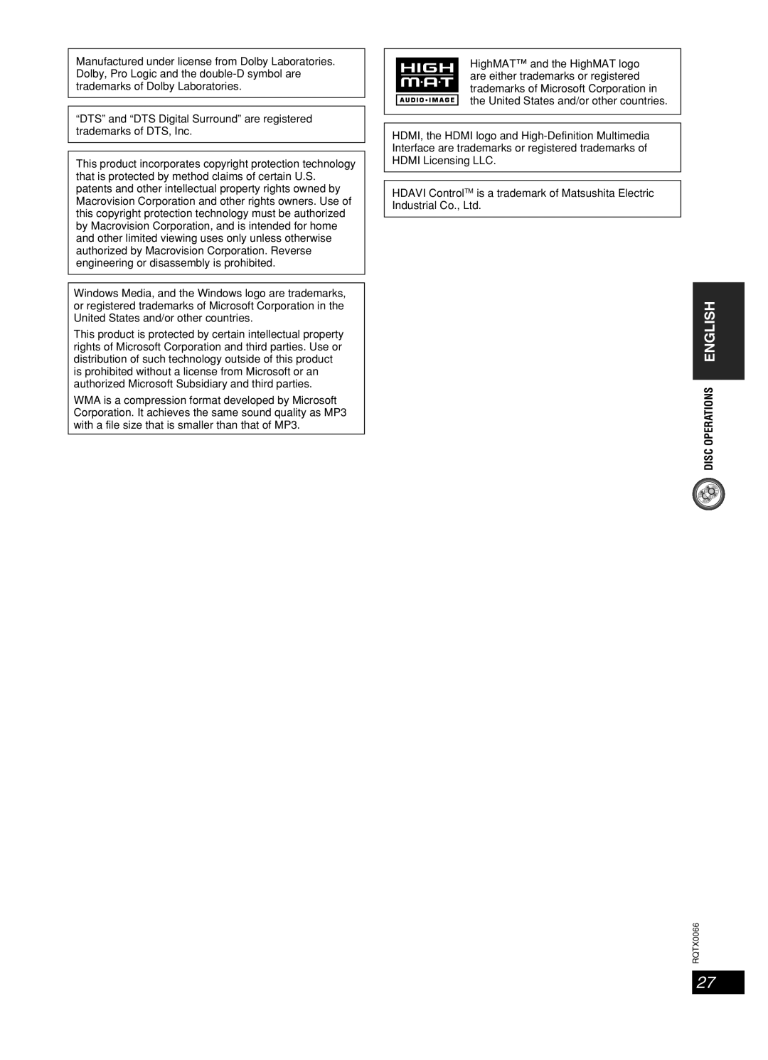 Panasonic SC-PT450 manual Disc Operations English 