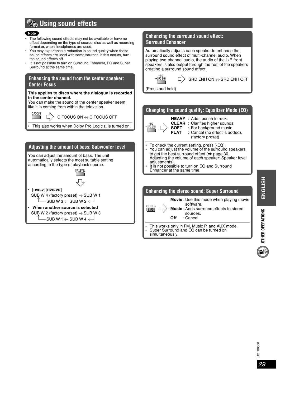 Panasonic SC-PT450 manual Using sound effects, Enhancing the sound from the center speaker Center Focus 