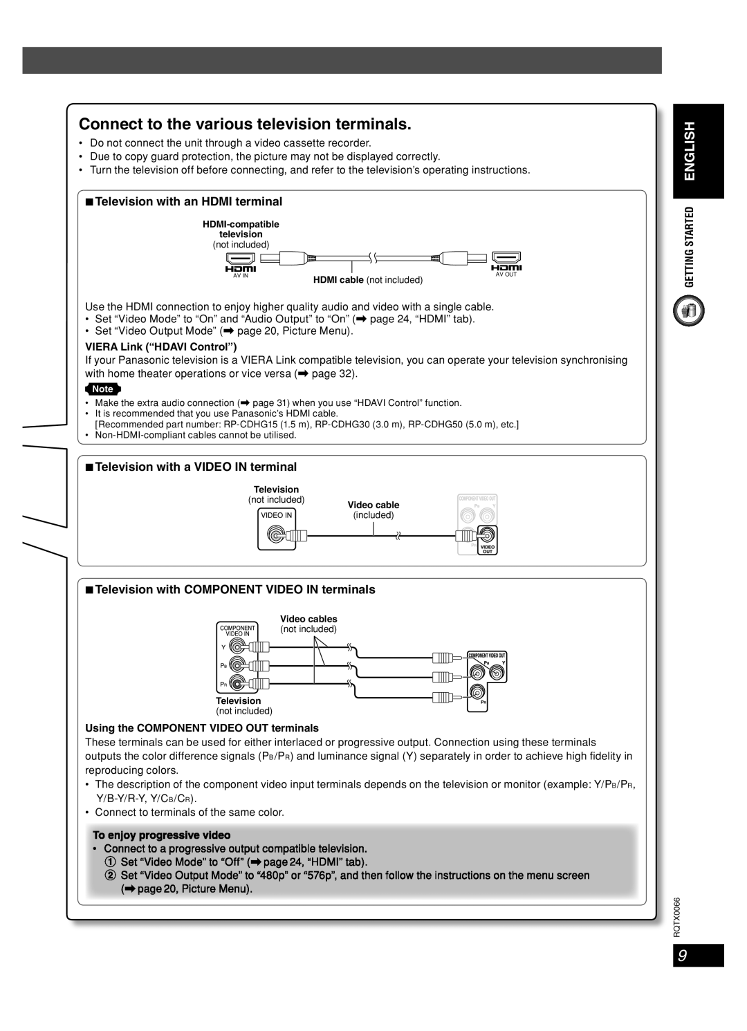 Panasonic SC-PT450 manual Connect to the various television terminals, Television with an Hdmi terminal 