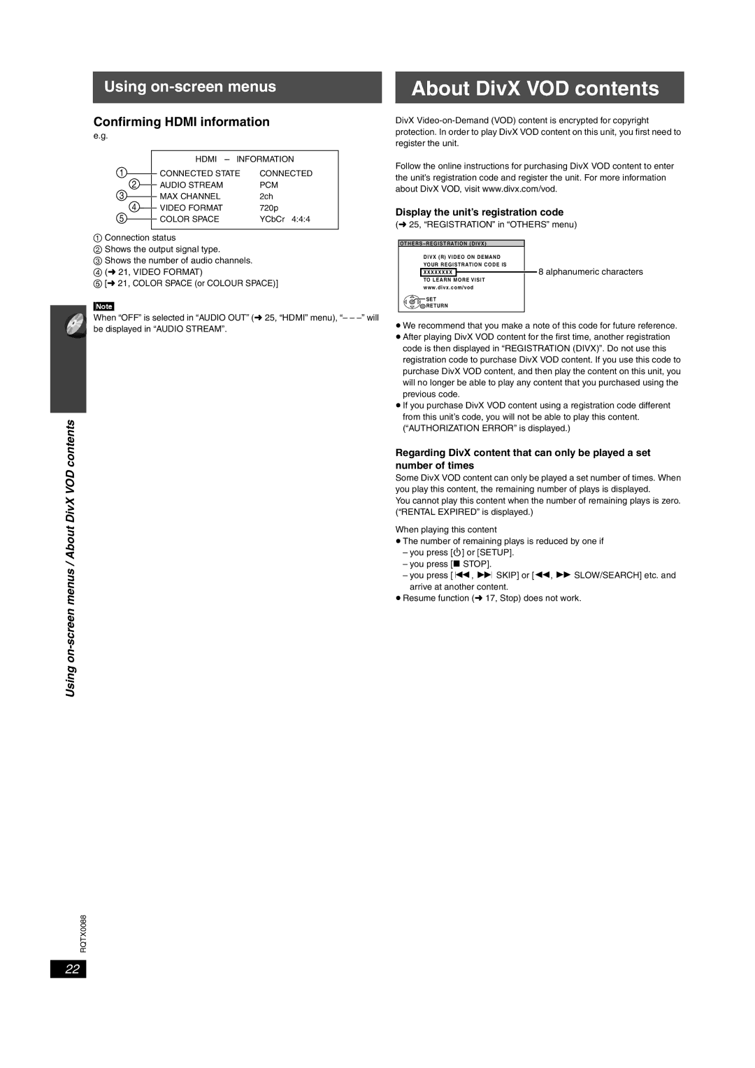 Panasonic sc-pt460, SC-PT465 manual About DivX VOD contents 