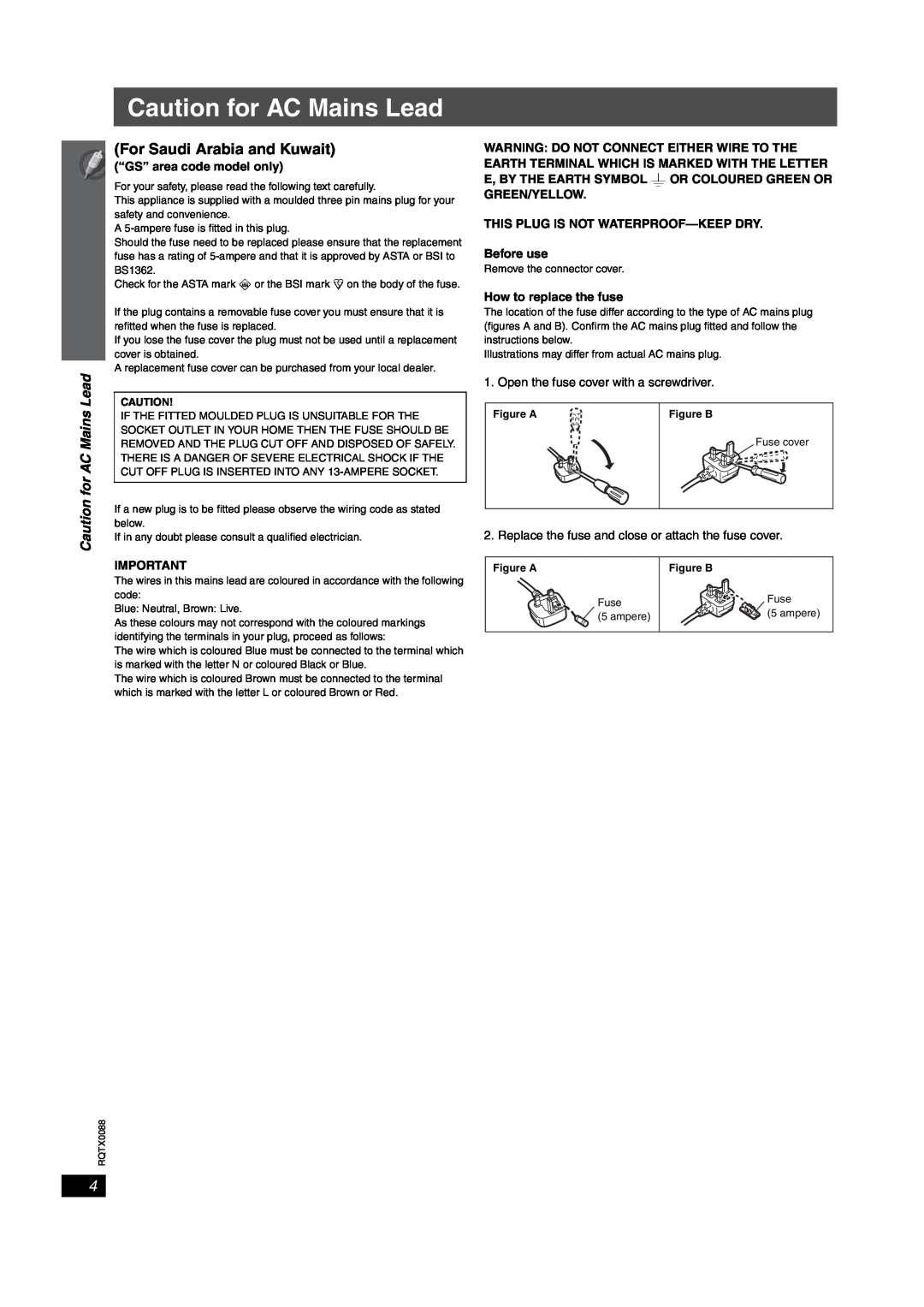 Panasonic sc-pt460, SC-PT465 manual Caution for AC Mains Lead 