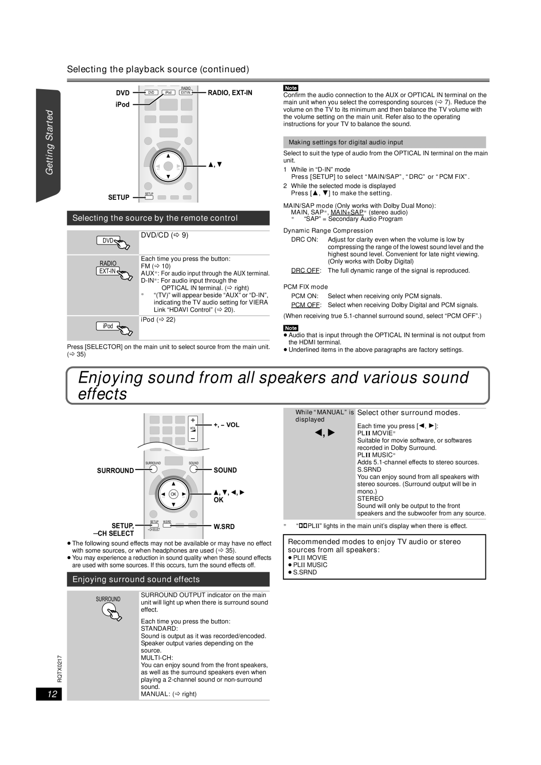 Panasonic SC-PT464 manual Selecting the playback source, Getting Started Playing Discs Operations, Other 