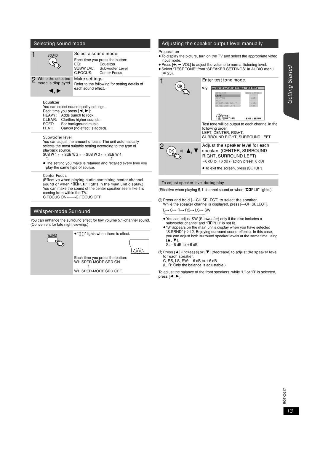 Panasonic SC-PT464 manual Whisper-mode Surround, RIGHT, Surround Left 