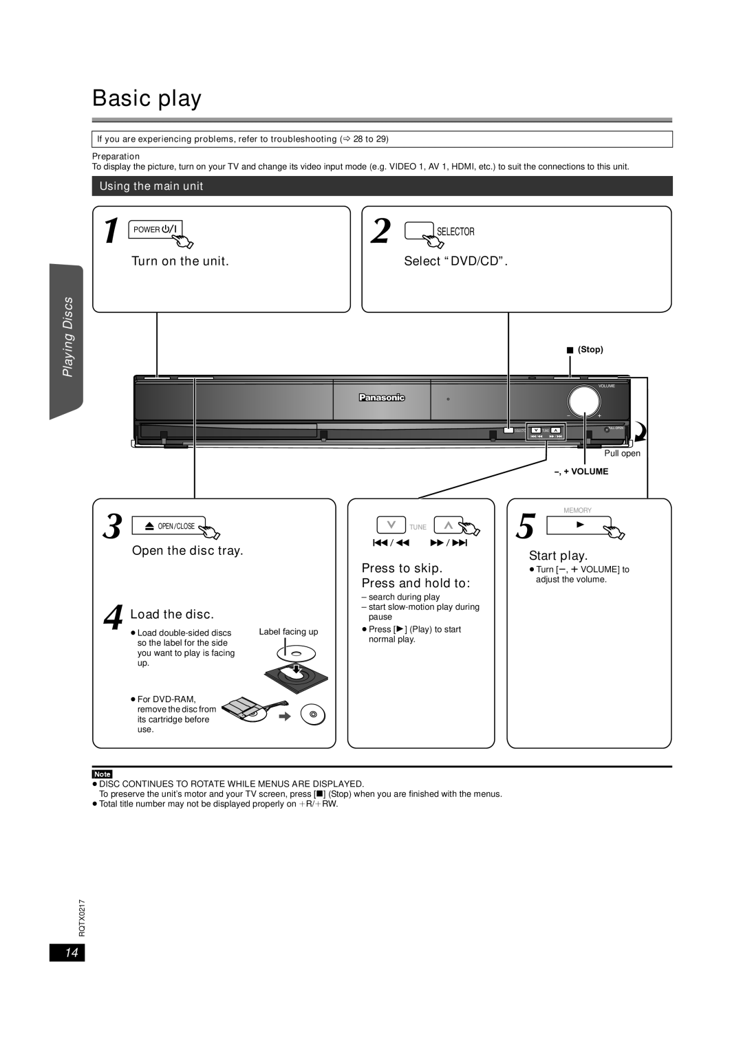 Panasonic SC-PT464 manual Basic play, Playing Discs Other Operations Reference 