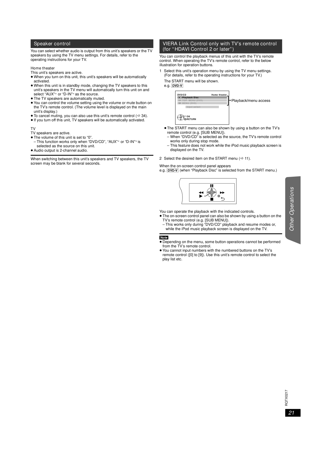 Panasonic SC-PT464 manual Getting Started Playing Discs Other Operations Reference, Speaker control, Home theater 