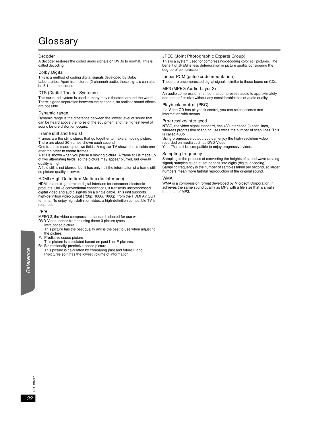 Panasonic SC-PT464 manual Glossary, Wma 