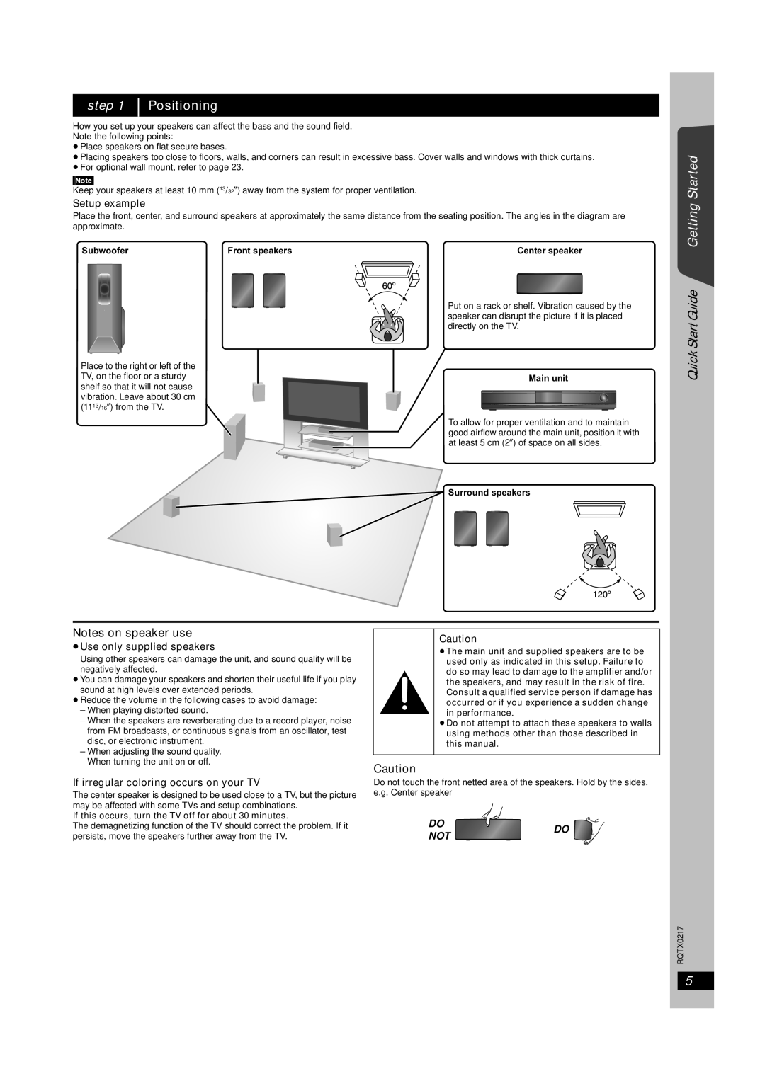 Panasonic SC-PT464 manual step, Positioning, Quick Start Guide Getting Started, Do Do Not 