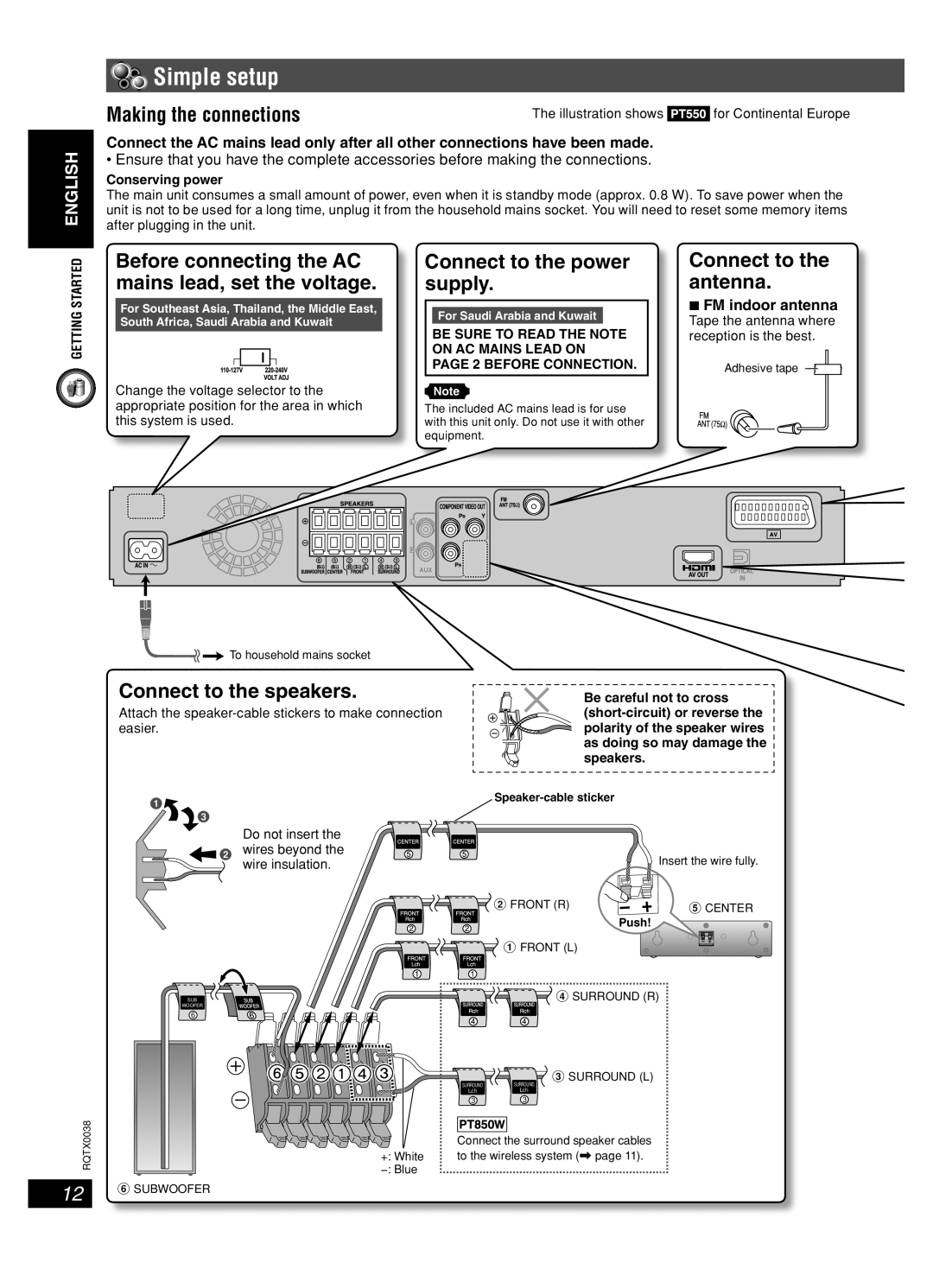 Panasonic SC-PT550, SC-PT850W manual Simple setup 