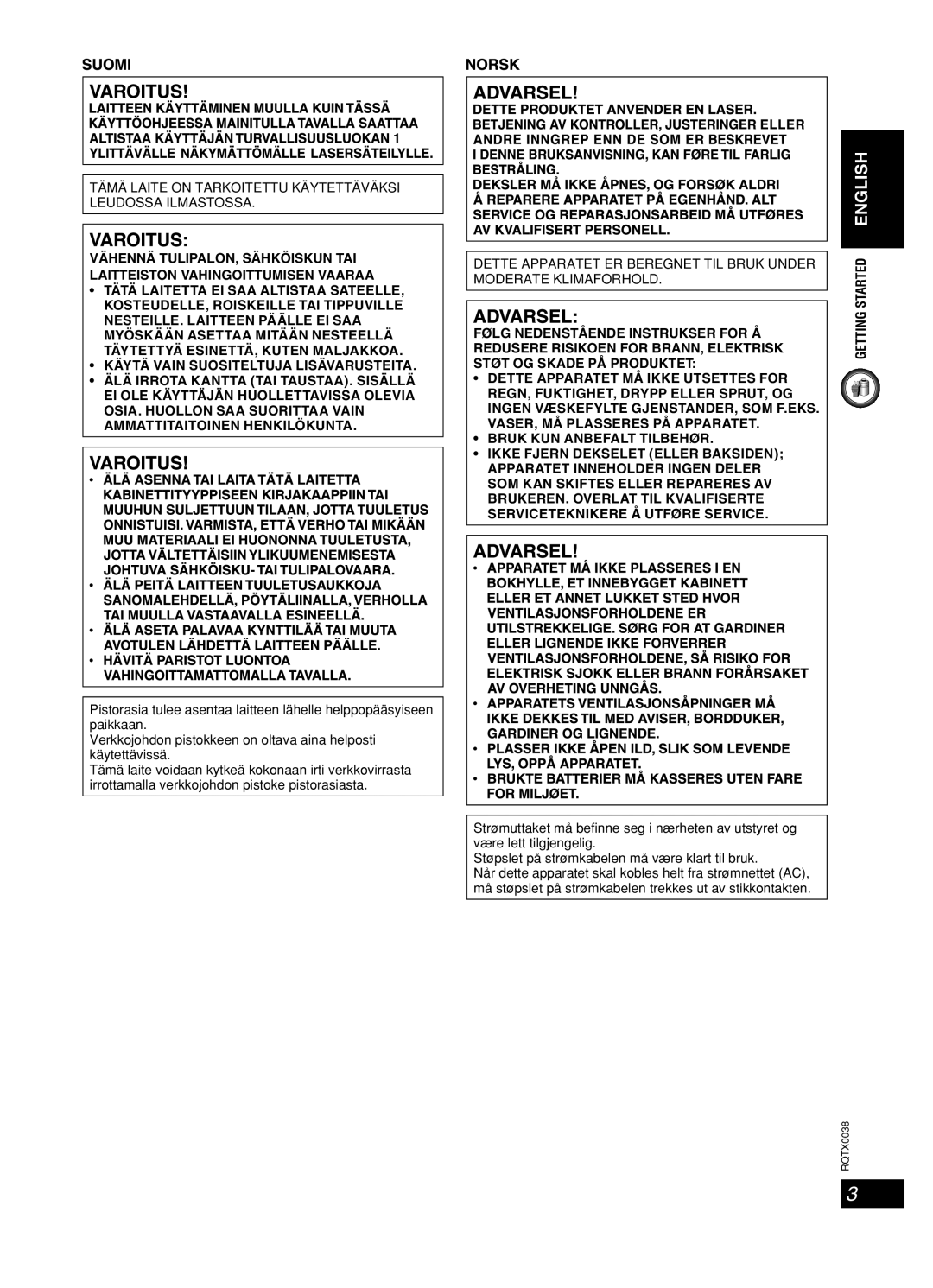 Panasonic SC-PT550, SC-PT850W manual Tämä Laite on Tarkoitettu Käytettäväksi Leudossa Ilmastossa 