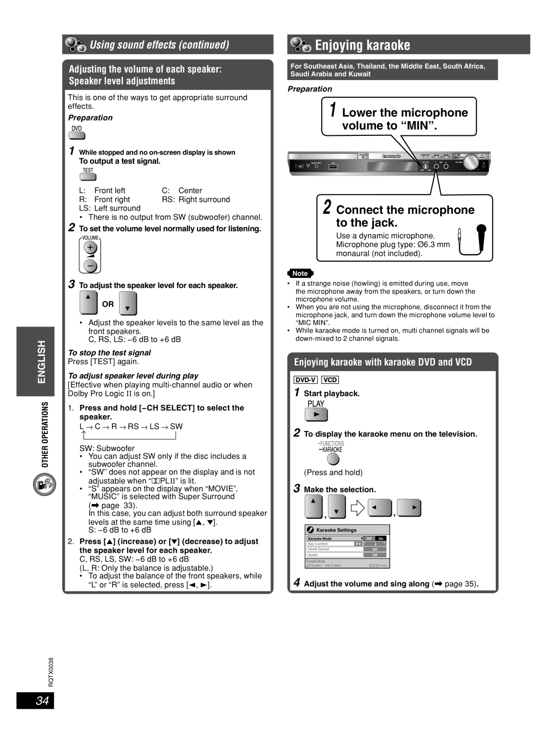 Panasonic SC-PT850W, SC-PT550 manual Enjoying karaoke, Connect the microphone to the jack, Using sound effects 