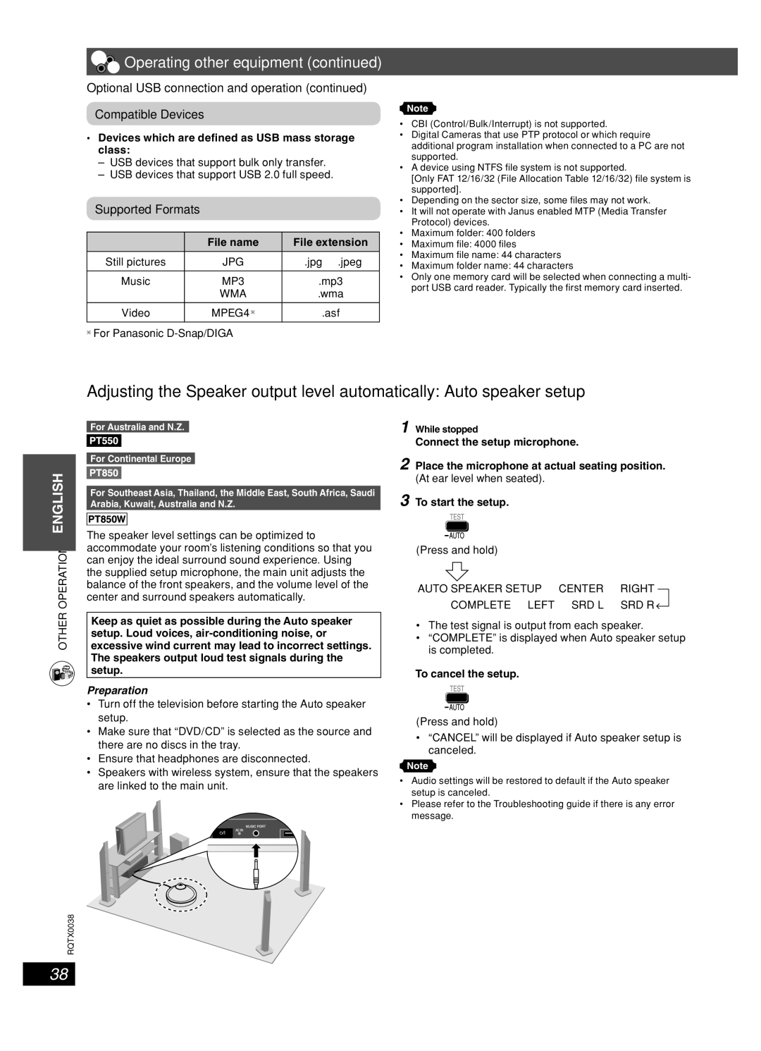 Panasonic SC-PT850, SC-PT550 Compatible Devices, Supported Formats, Devices which are deﬁned as USB mass storage class 