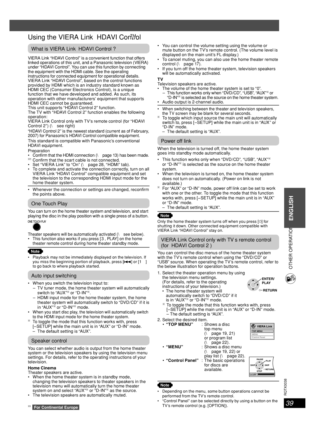 Panasonic SC-PT550, SC-PT850W manual Using the Viera Link Hdavi ControlTM 