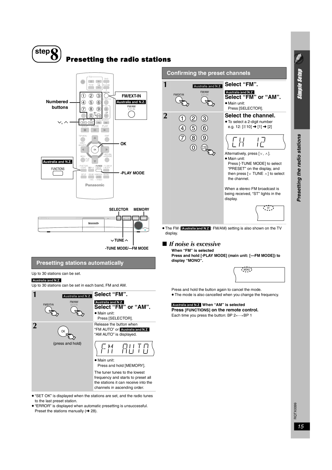 Panasonic SC-PT565, SC-PT560, SC-PT865 Presetting the radio stations, If noise is excessive, Confirming the preset channels 