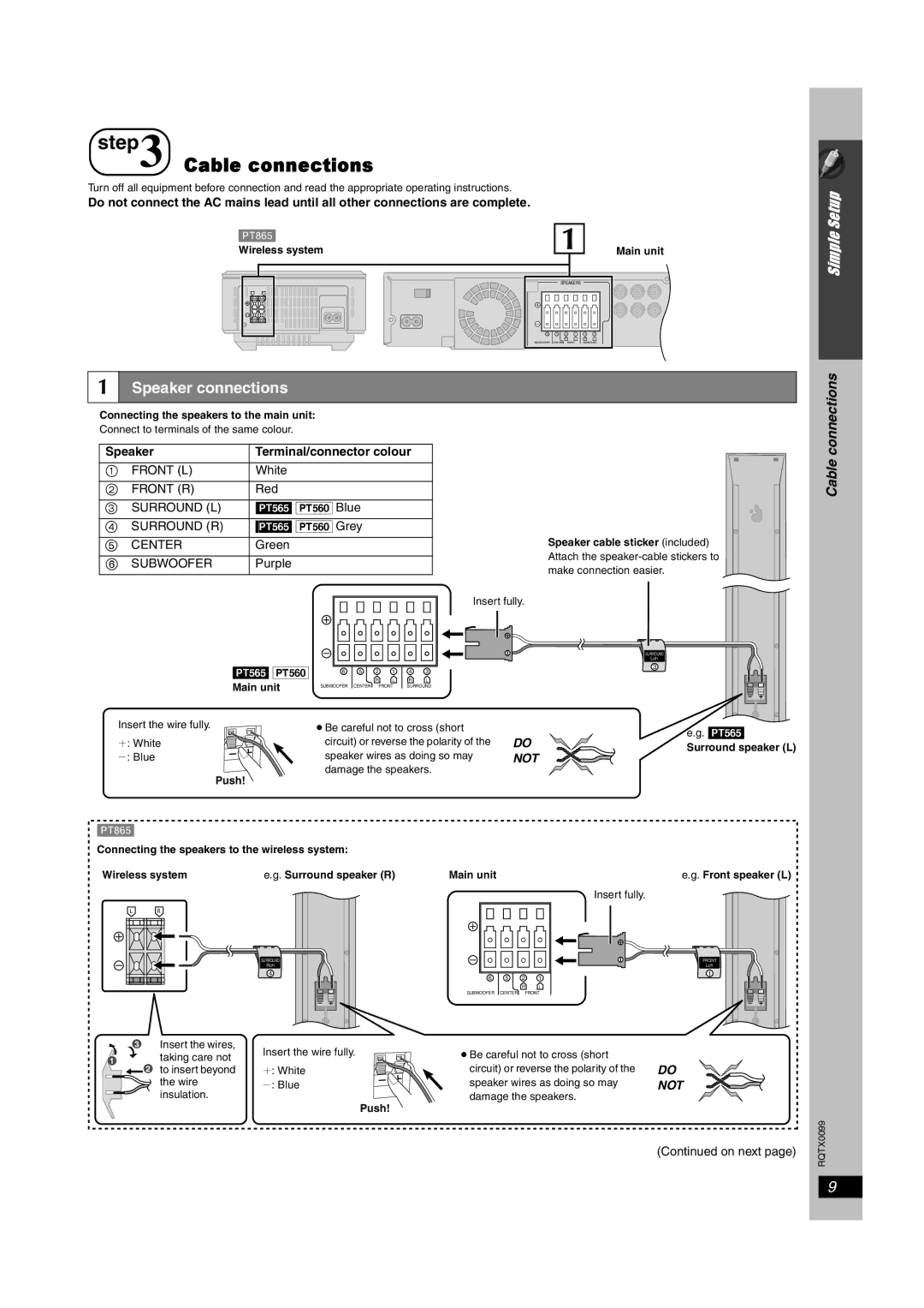 Panasonic SC-PT565, SC-PT560, SC-PT865 operating instructions Cable connections, Speaker connections, Connections 