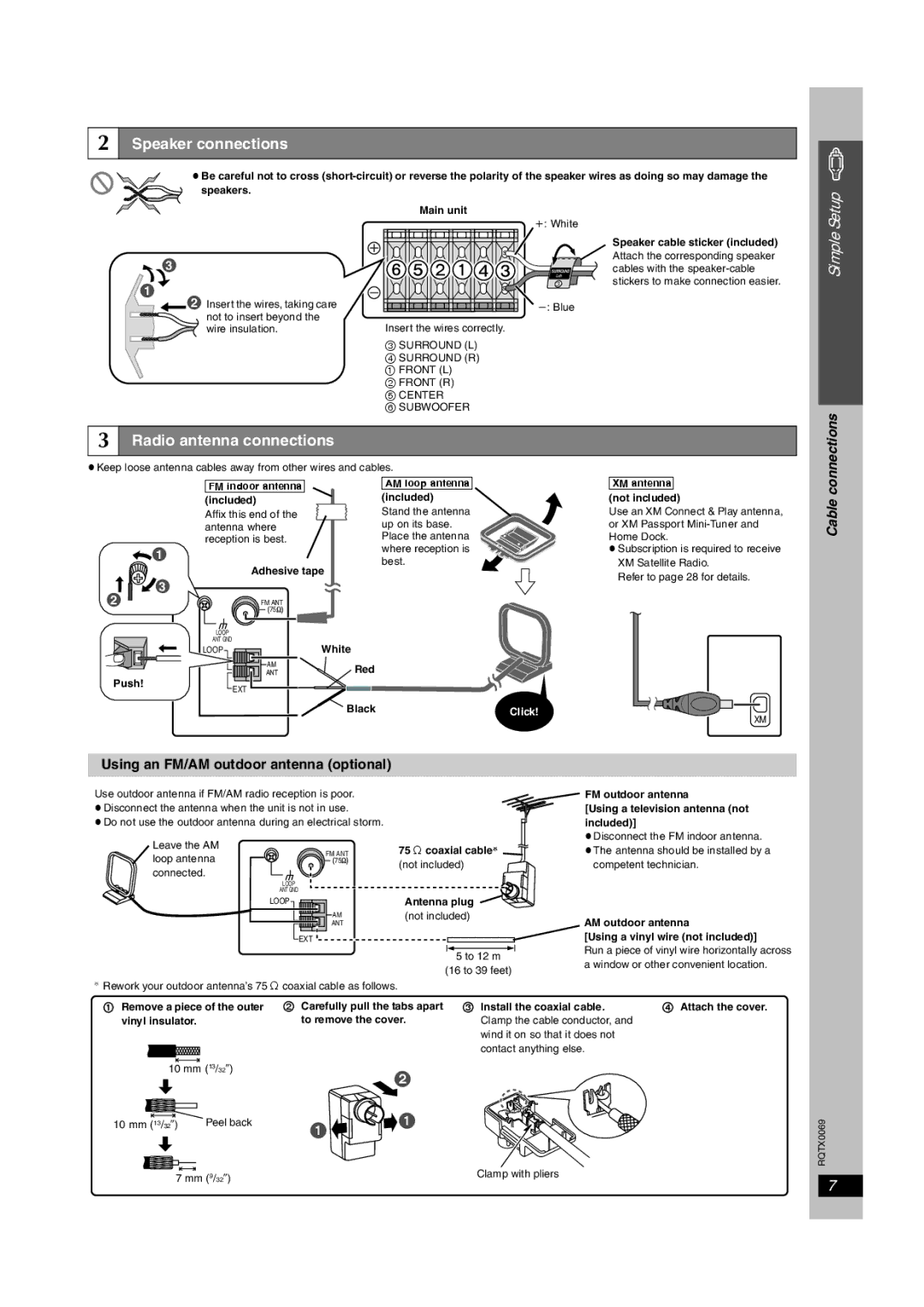 Panasonic SC-PT650 operating instructions Speaker connections, Radio antenna connections 