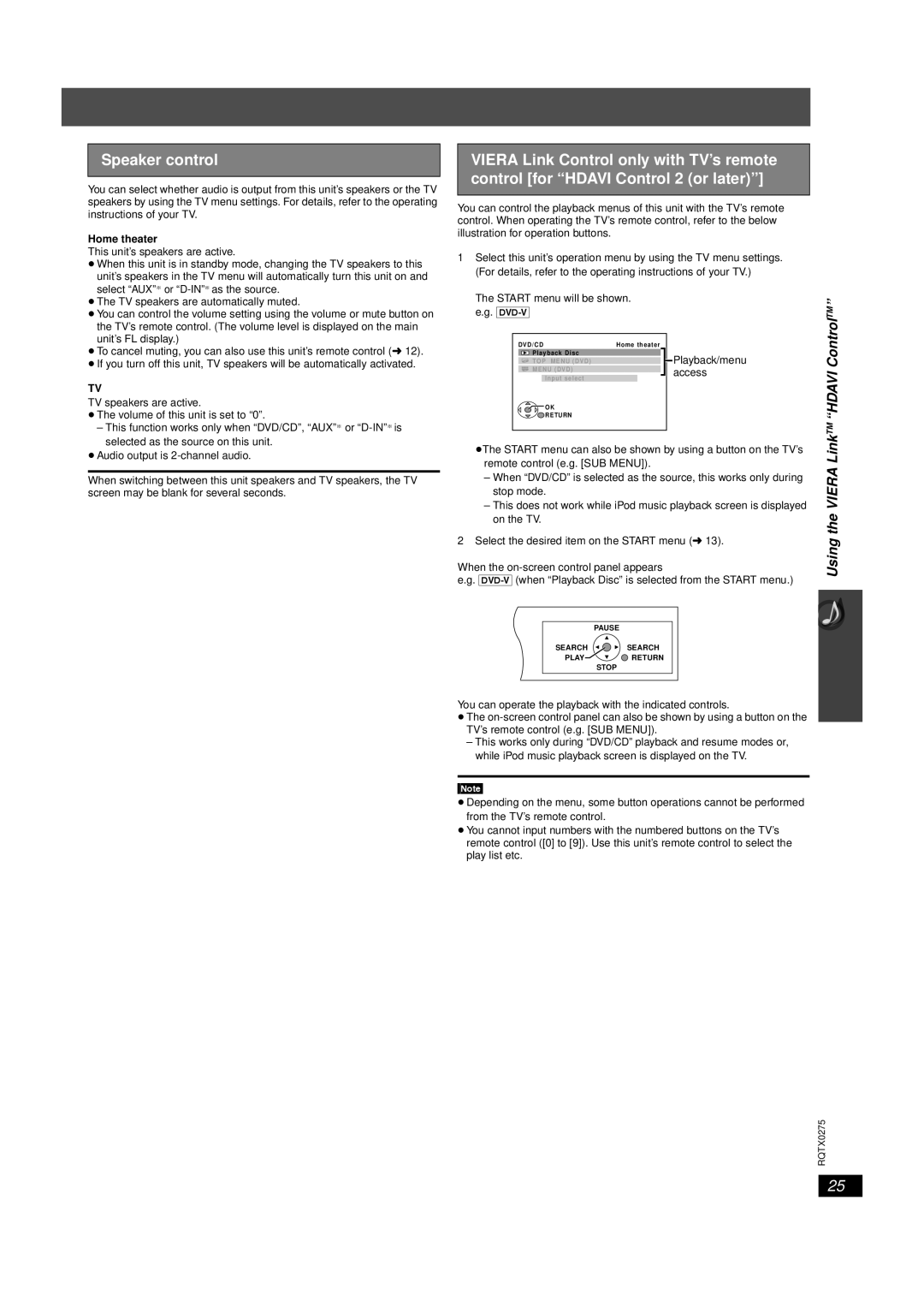 Panasonic SC-PT665 manual Speaker control, Using the Viera LinkTM Hdavi ControlTM, Home theater 