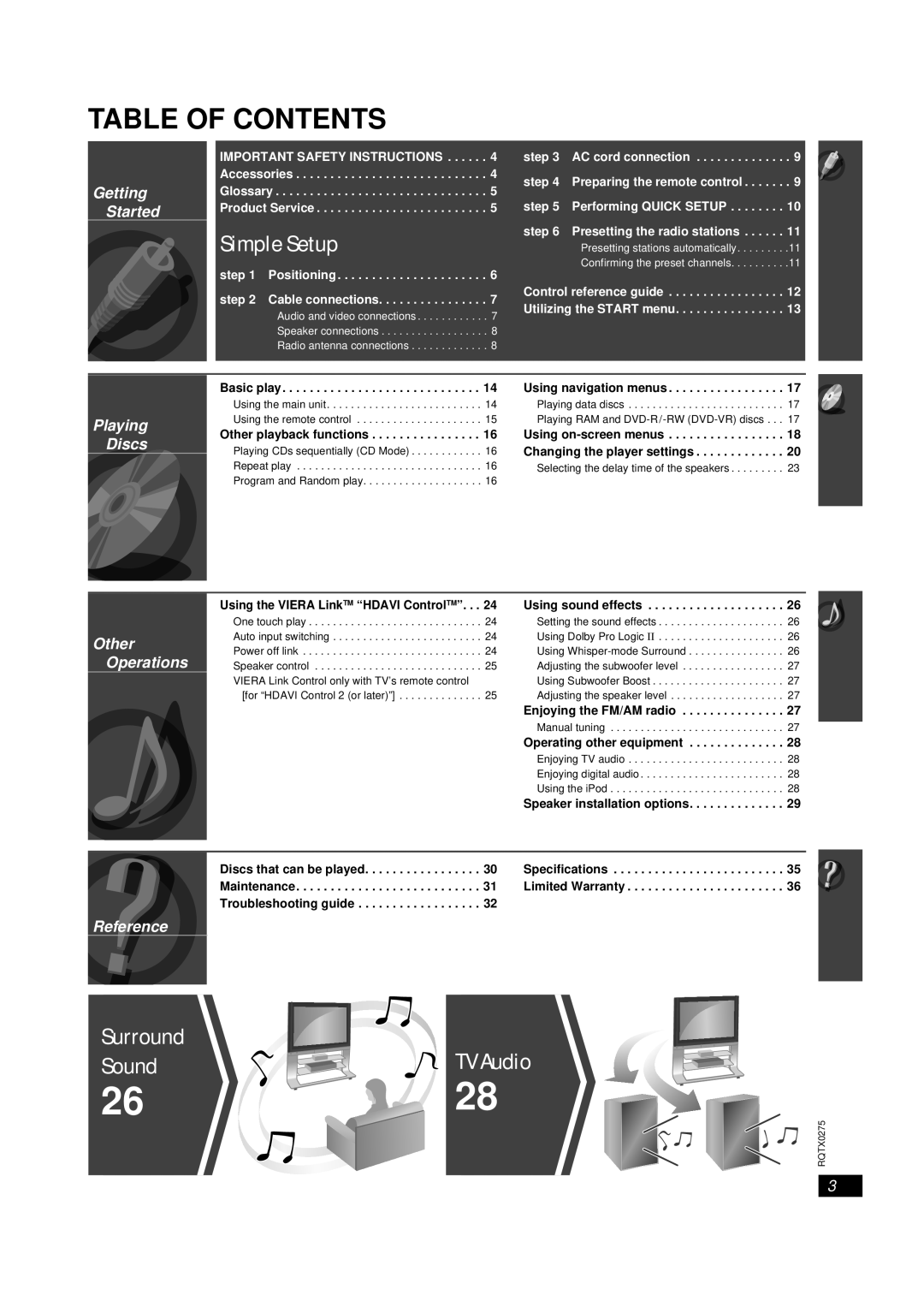 Panasonic SC-PT665 manual Table of Contents 