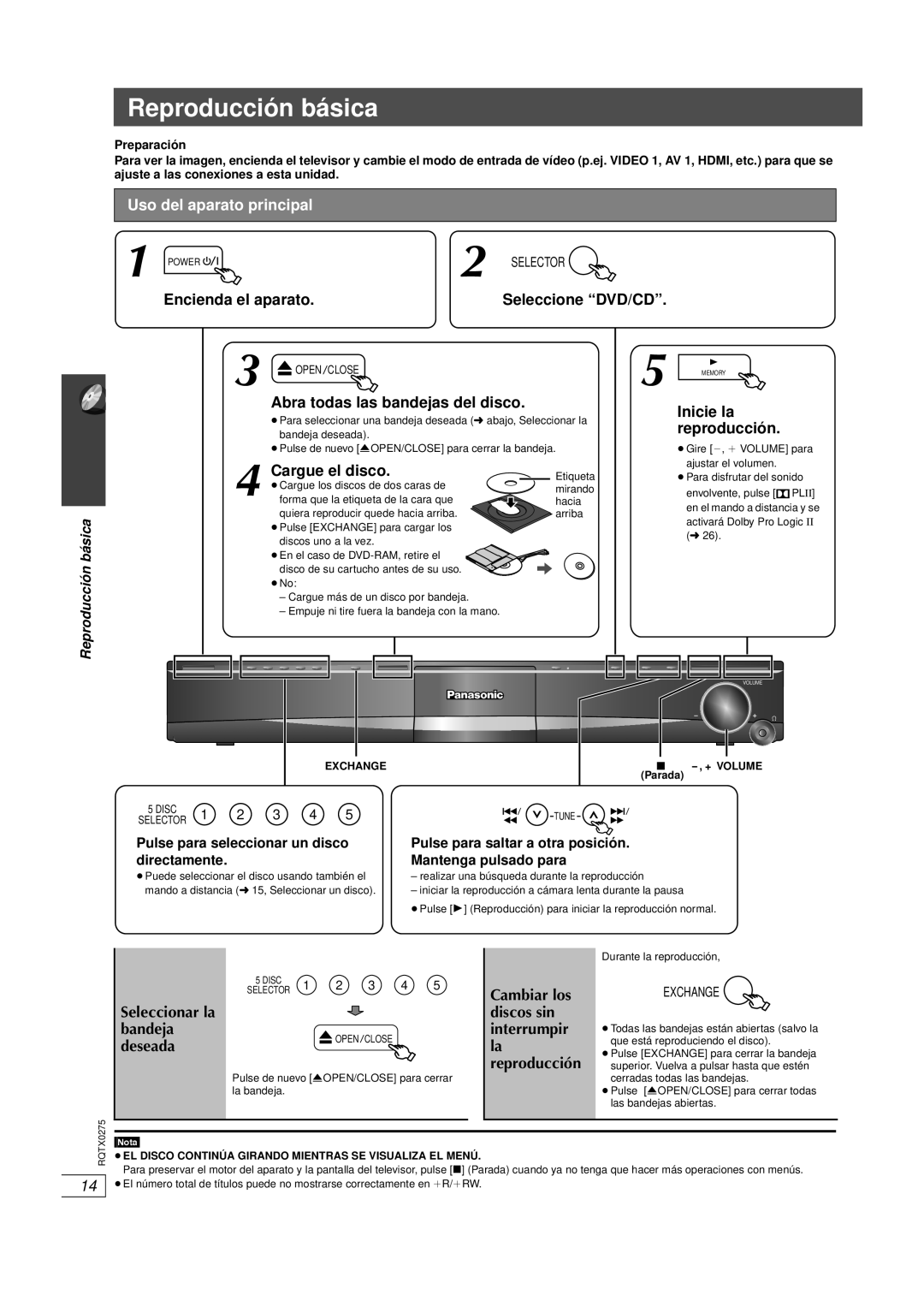 Panasonic SC-PT665 manual Reproducción básica, Uso del aparato principal 