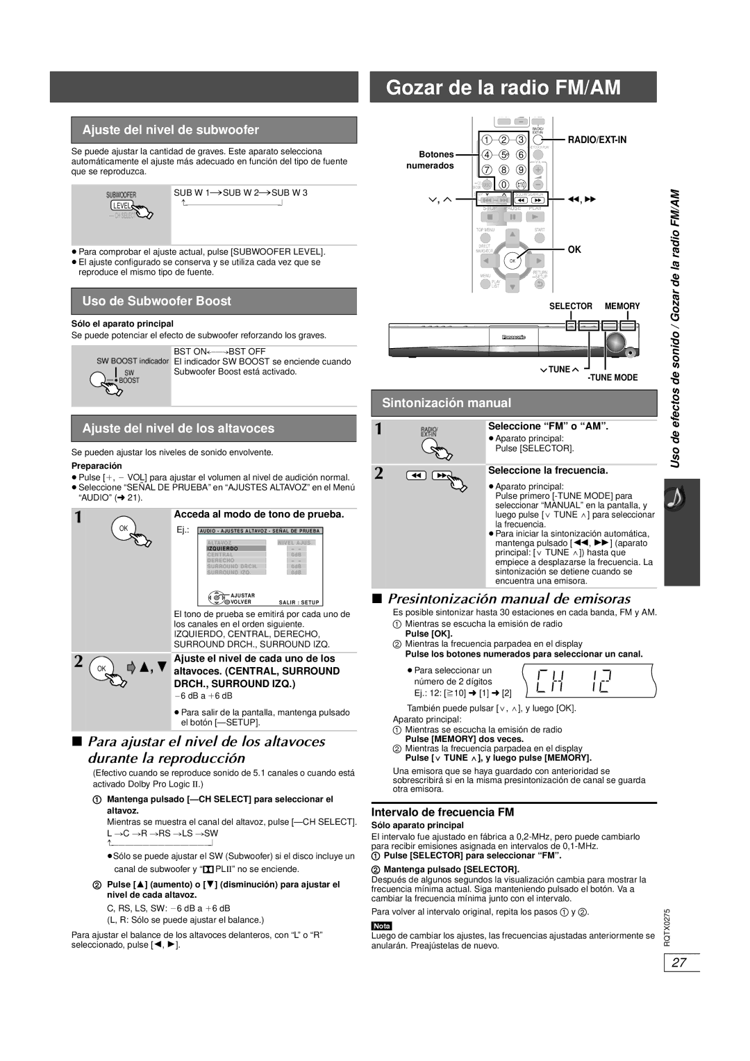 Panasonic SC-PT665 Gozar de la radio FM/AM, Presintonización manual de emisoras 