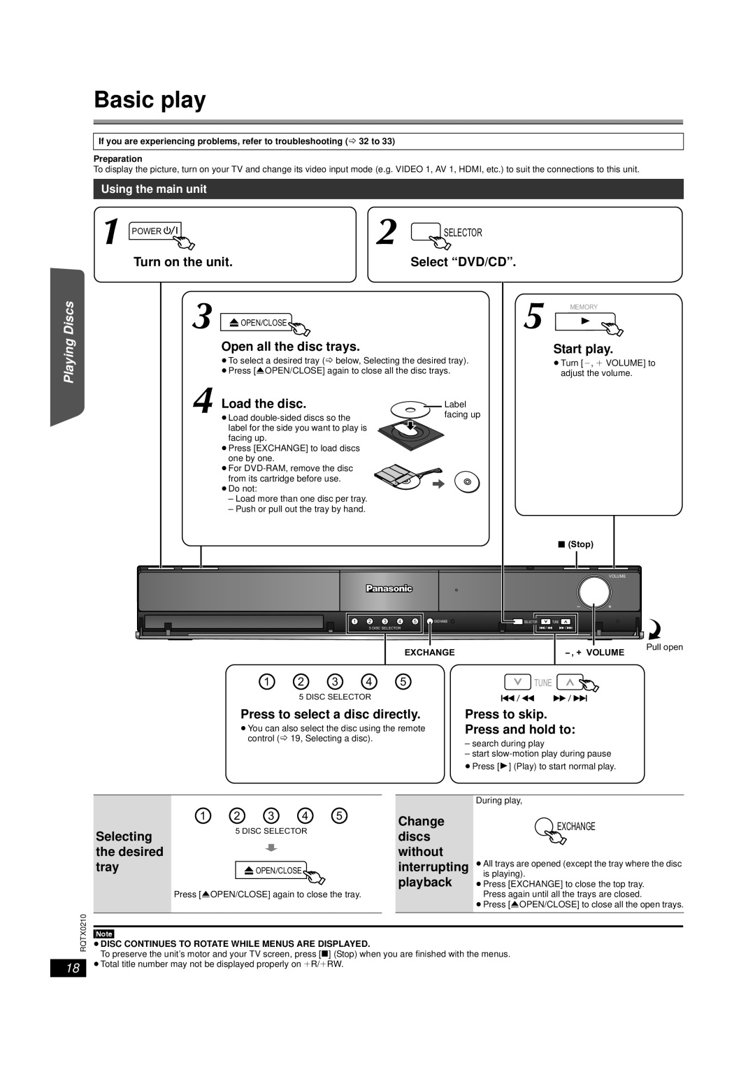 Panasonic SC-PT670, SC-PT673 manual Basic play, Getting Started 