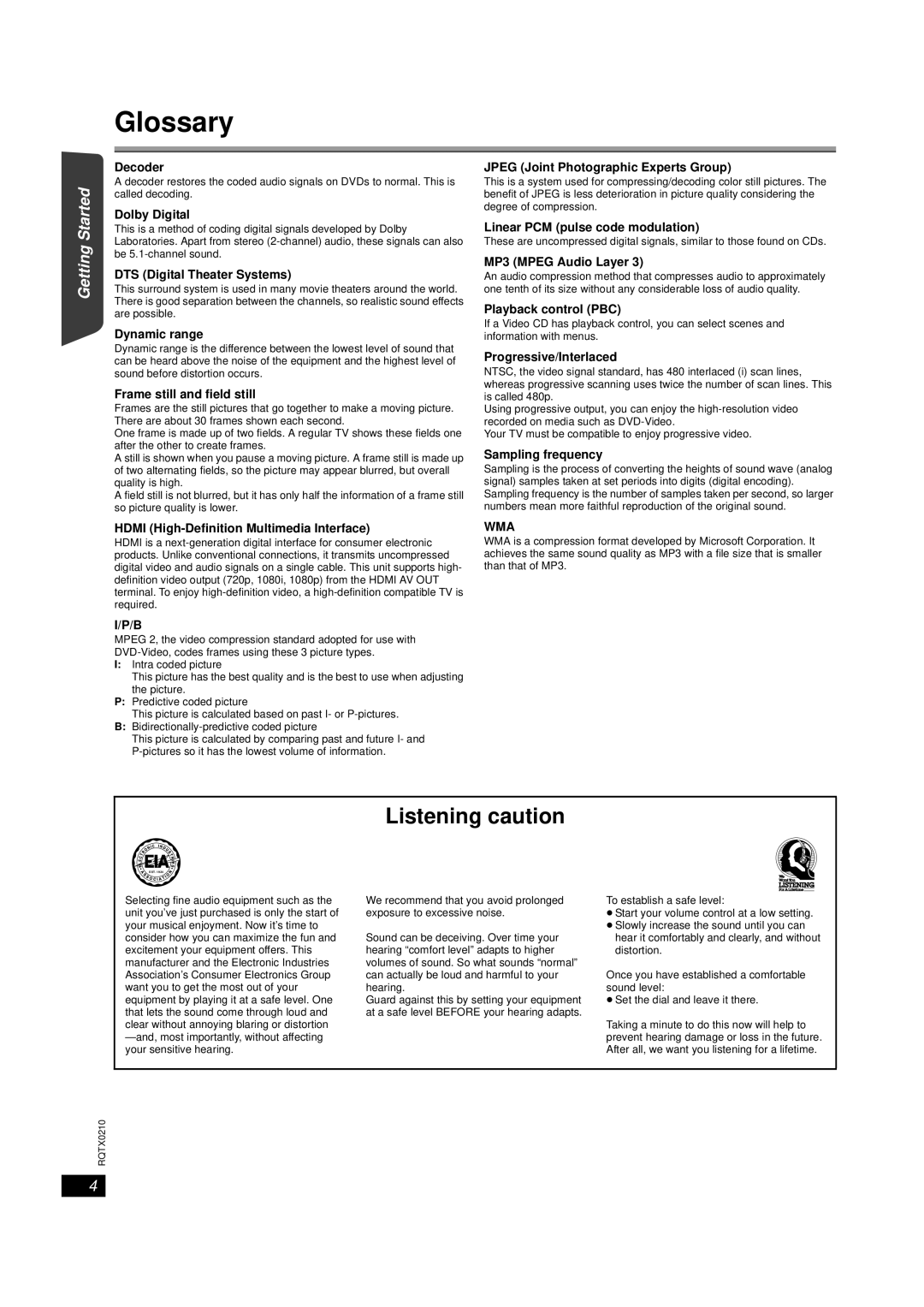 Panasonic SC-PT670, SC-PT673 manual Glossary, Getting Started Playing Discs, Other Operations Reference, Wma 