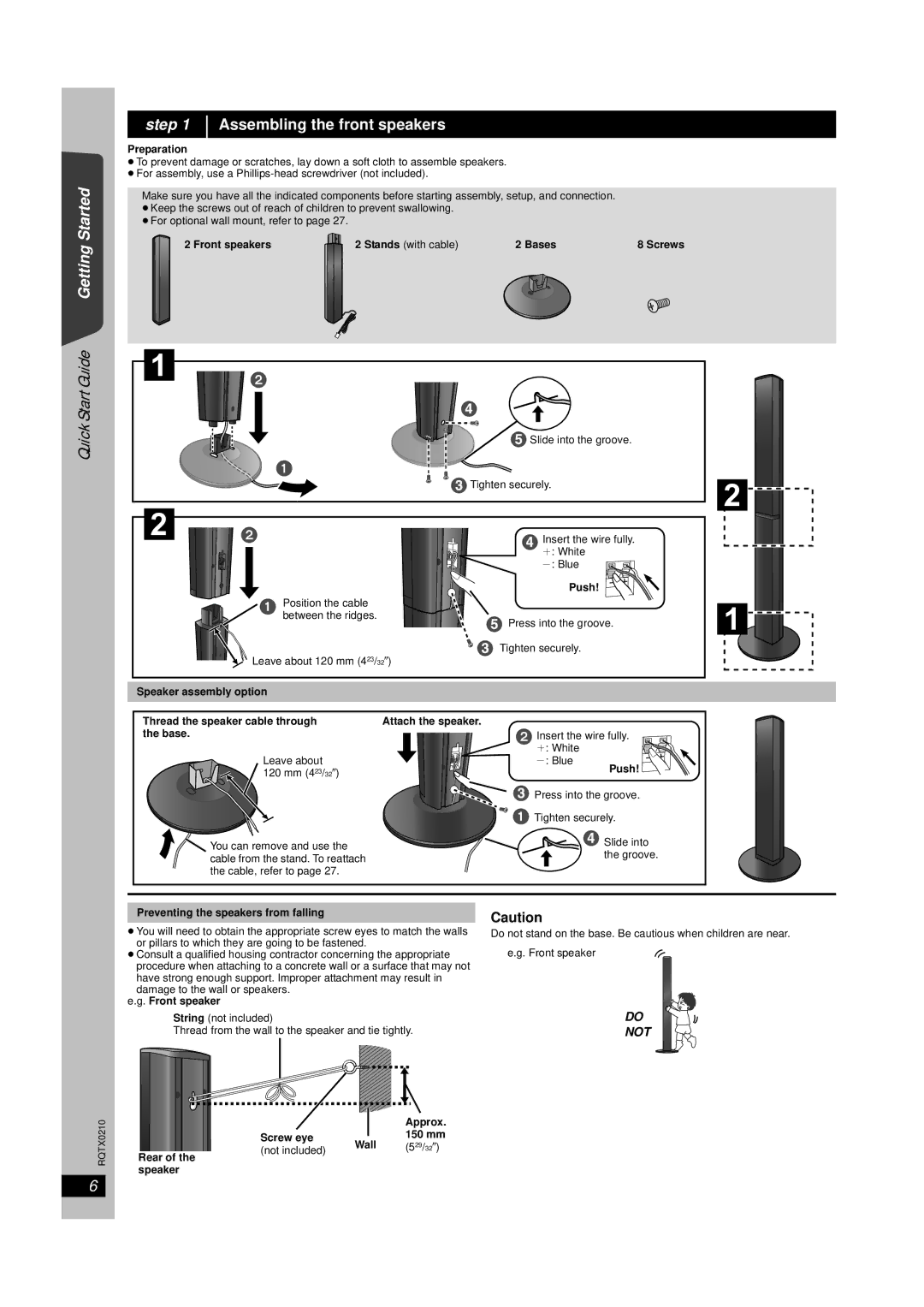 Panasonic SC-PT670, SC-PT673 manual Step Assembling the front speakers 