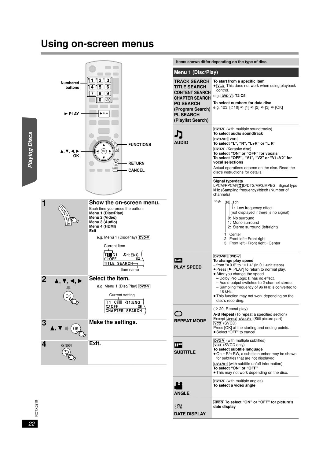 Panasonic SC-PT670, SC-PT673 manual Using on-screenmenus, Started, Getting, Discs, Reference, Menu 1 Disc/Play 