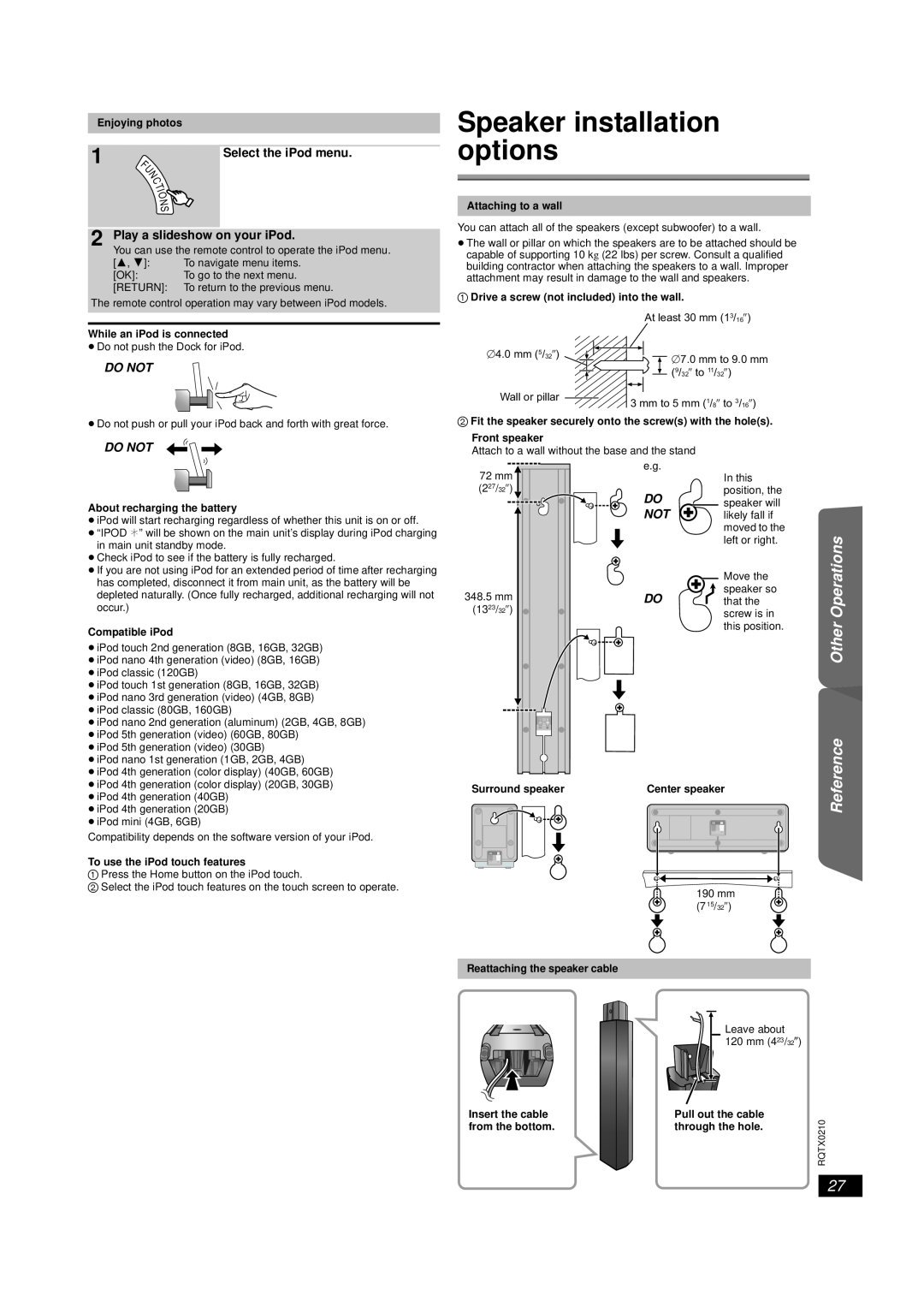 Panasonic SC-PT673, SC-PT670 manual Speaker installation options, Discs, Operations, Do Not, Started 