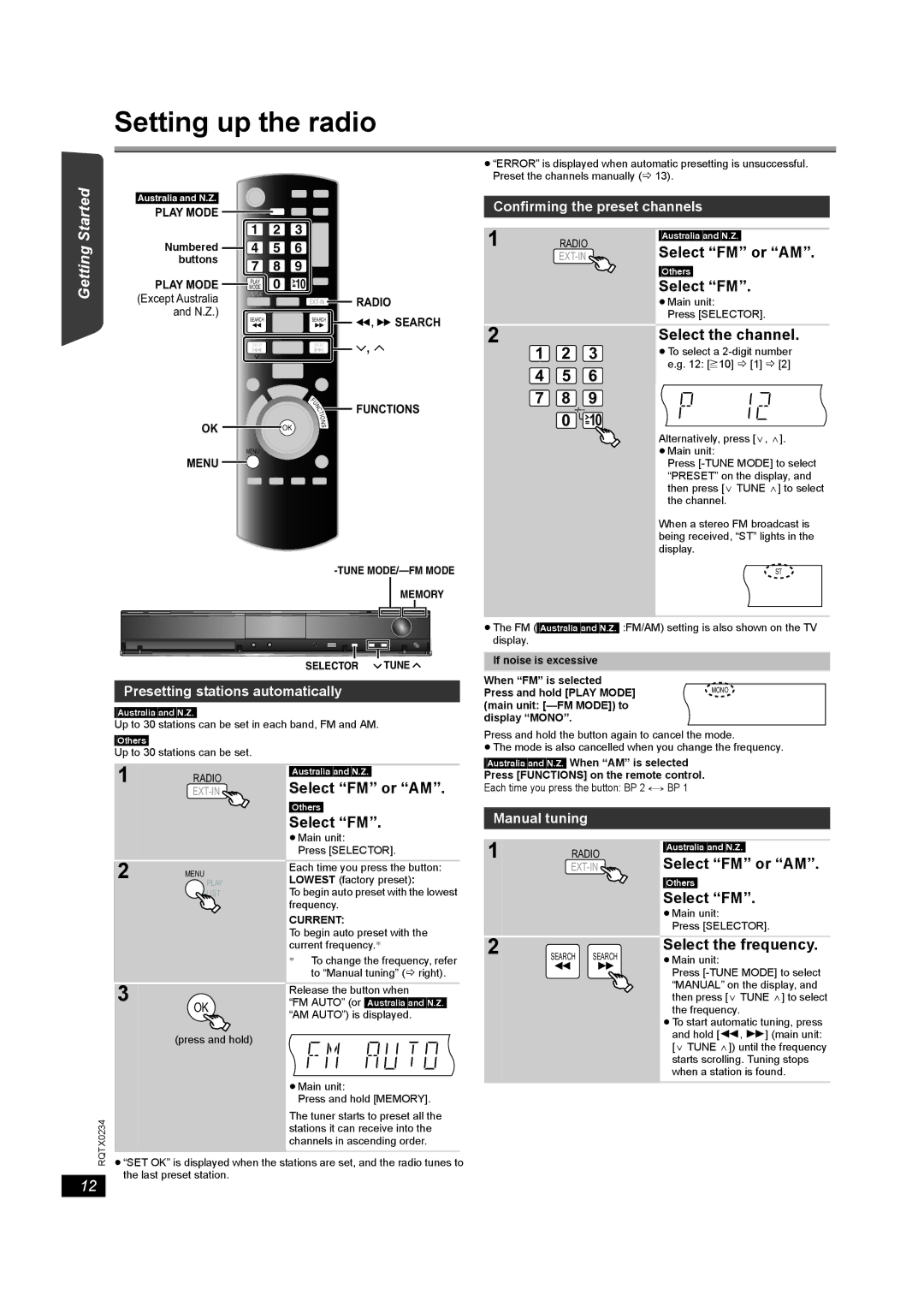 Panasonic SC-PT875 operating instructions Setting up the radio 