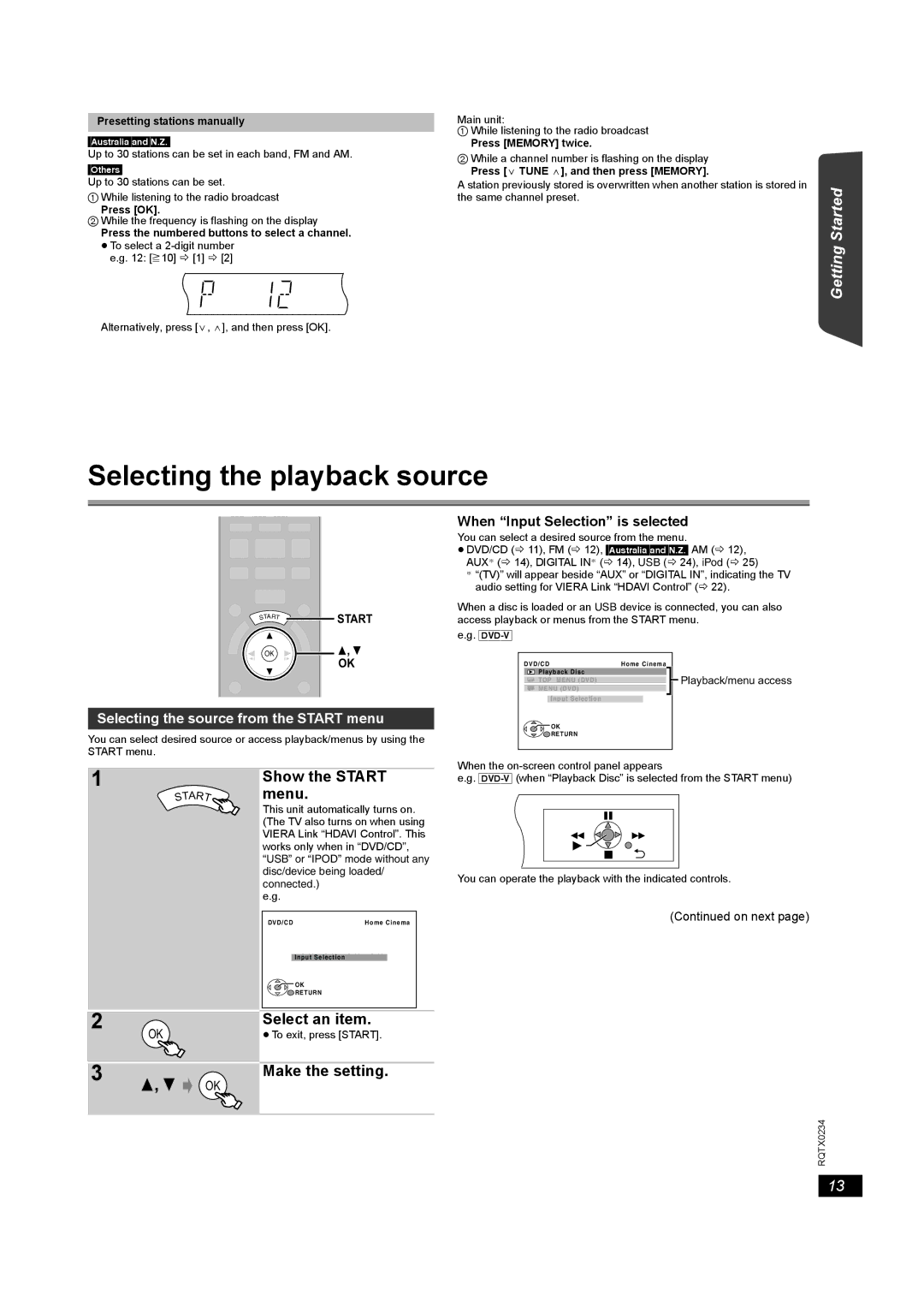 Panasonic SC-PT875 operating instructions Selecting the playback source, Getting Started, Operations, Other 