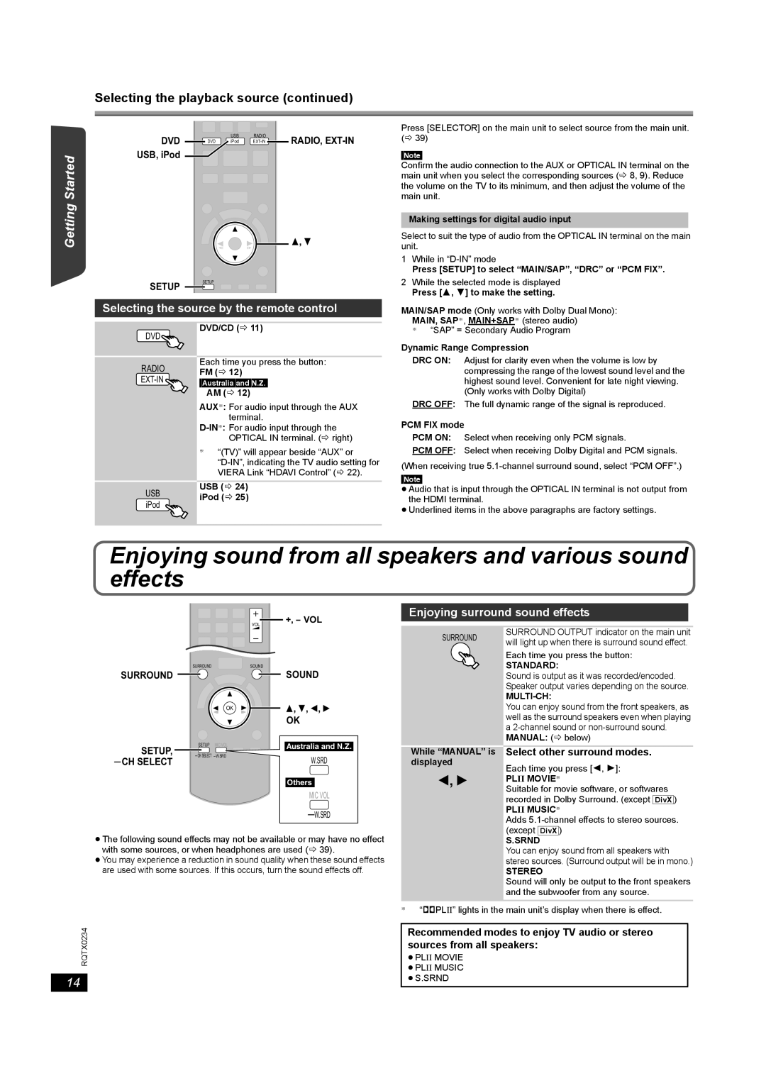 Panasonic SC-PT875 Selecting the playback source, Getting Started Playing Discs Other Operations, USB, iPod 