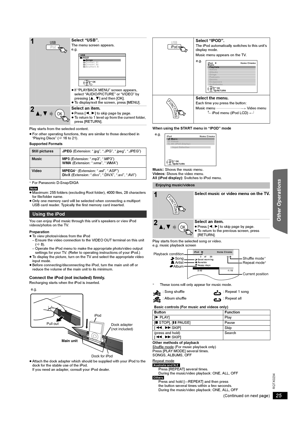 Panasonic SC-PT875 operating instructions Using the iPod 