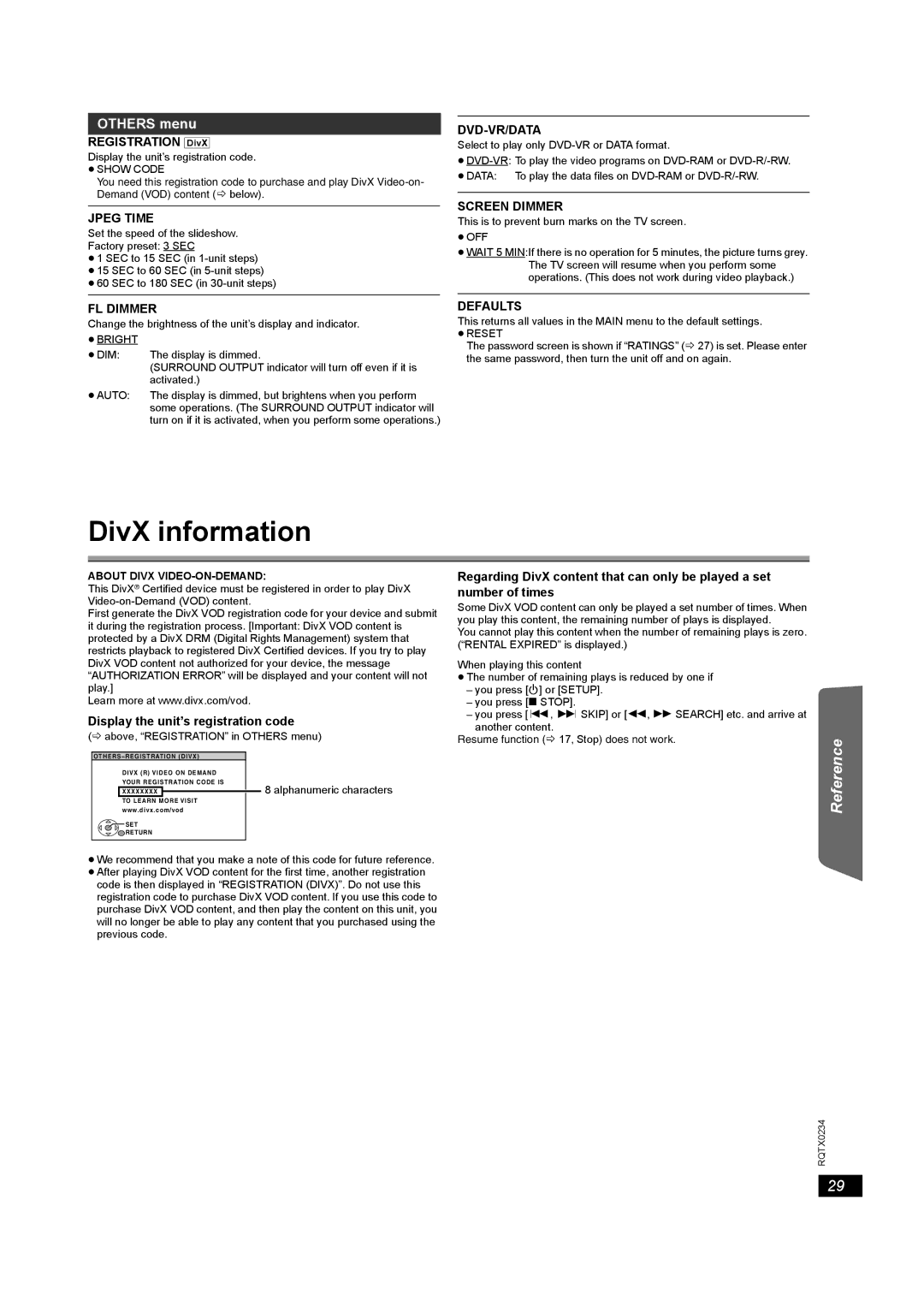 Panasonic SC-PT875 operating instructions DivX information, Others menu 