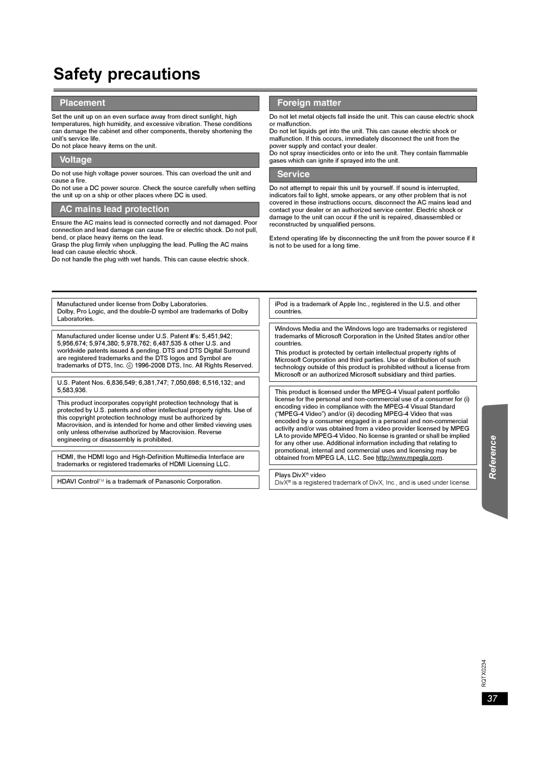 Panasonic SC-PT875 operating instructions Safety precautions, Placement 