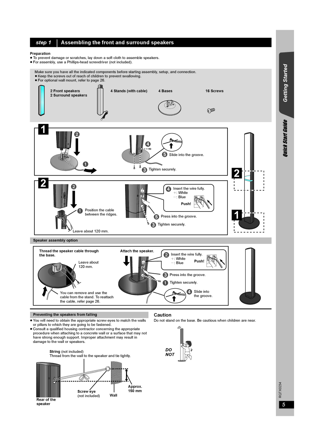 Panasonic SC-PT875 operating instructions Step Assembling the front and surround speakers 