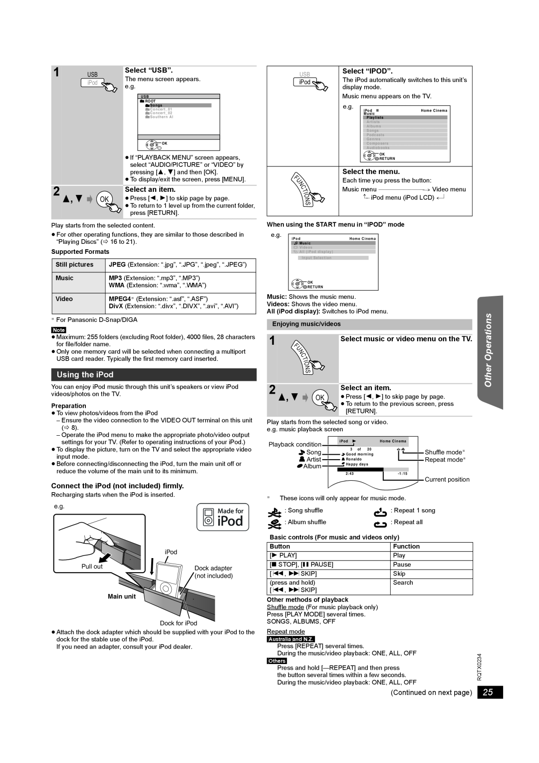 Panasonic SC-PT875 operating instructions Using the iPod, Select “USB”, Started, The menu screen appears, Main unit 