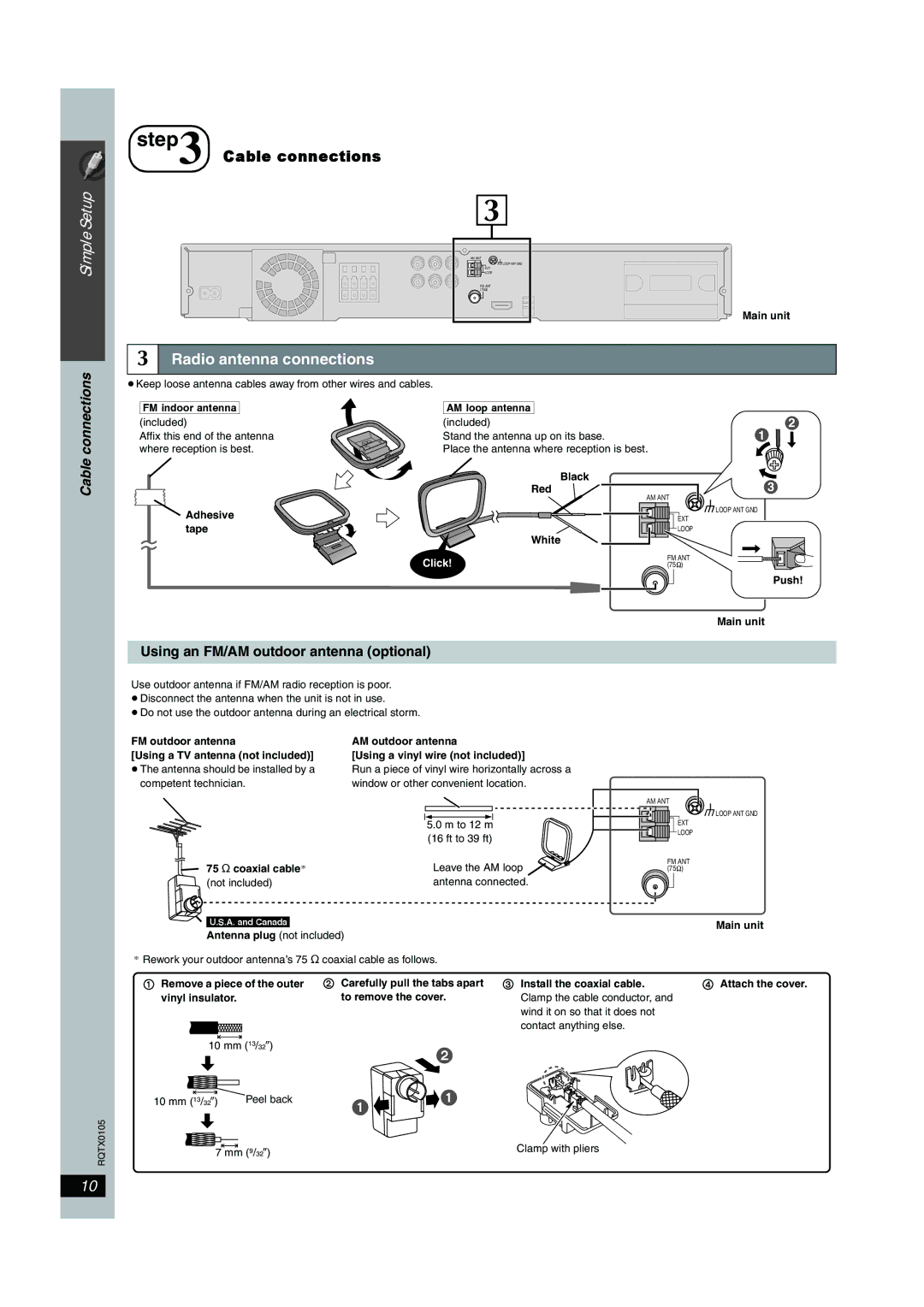 Panasonic SC-PT956 manual Radio antenna connections, Using an FM/AM outdoor antenna optional 