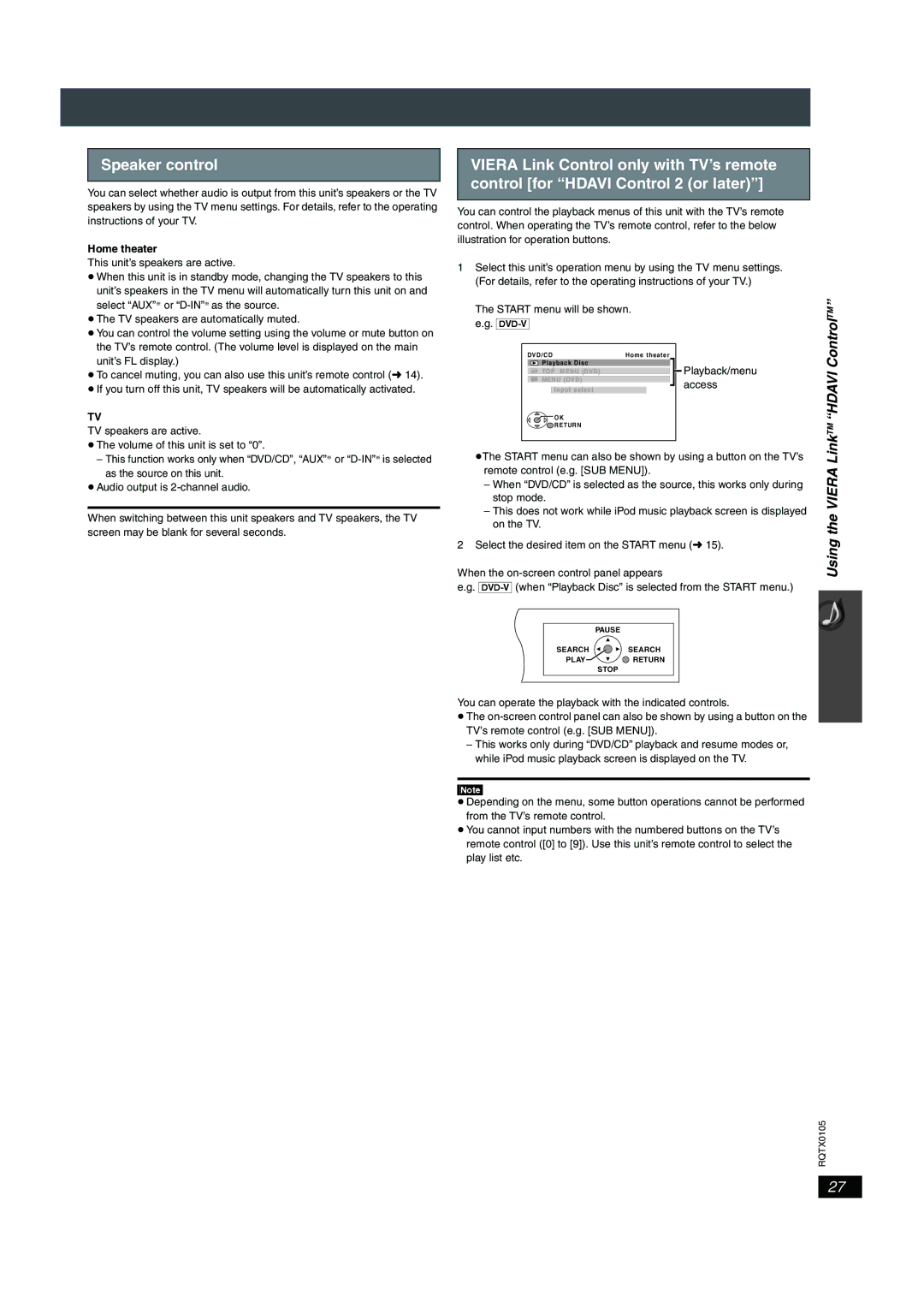 Panasonic SC-PT956 manual Speaker control, Home theater 