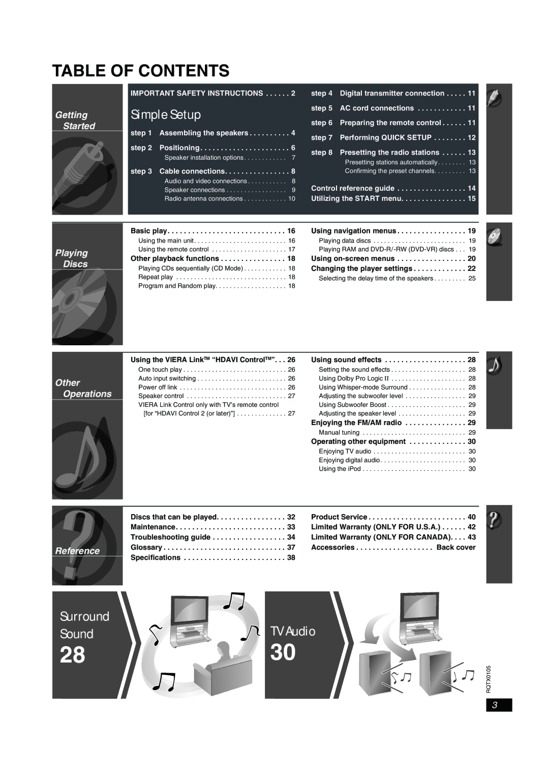 Panasonic SC-PT956 manual Table of Contents 